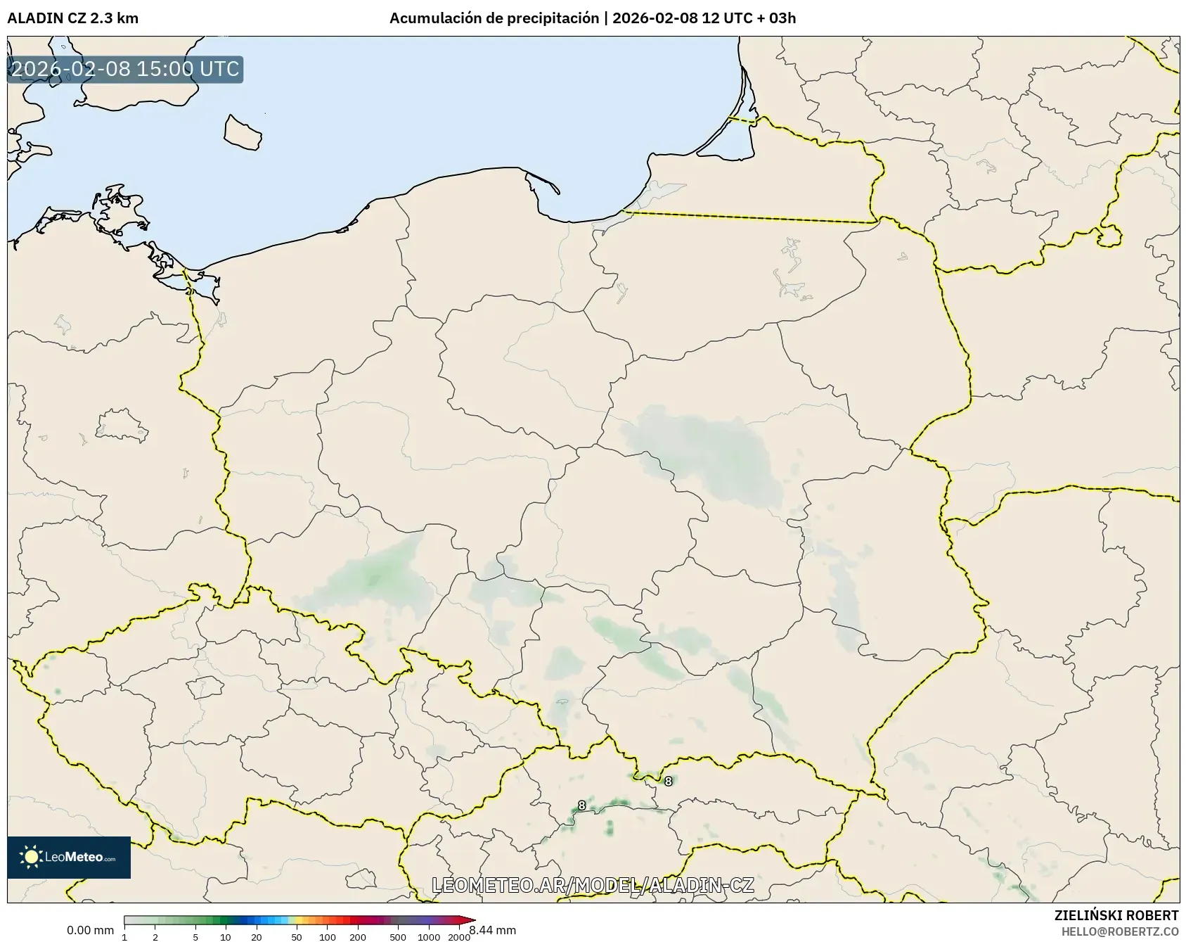 ALADIN CZ 2.3 km model - Polonia, Acumulación de precipitación