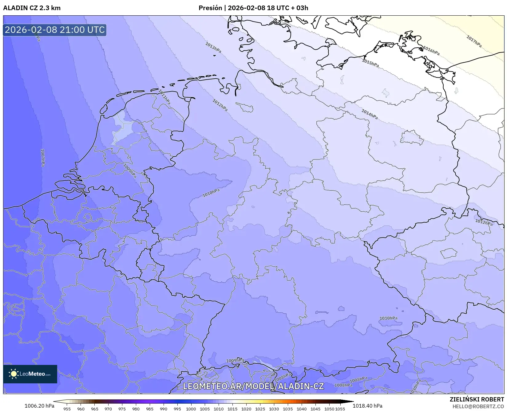 ALADIN CZ 2.3 km model - Alemania, Presión