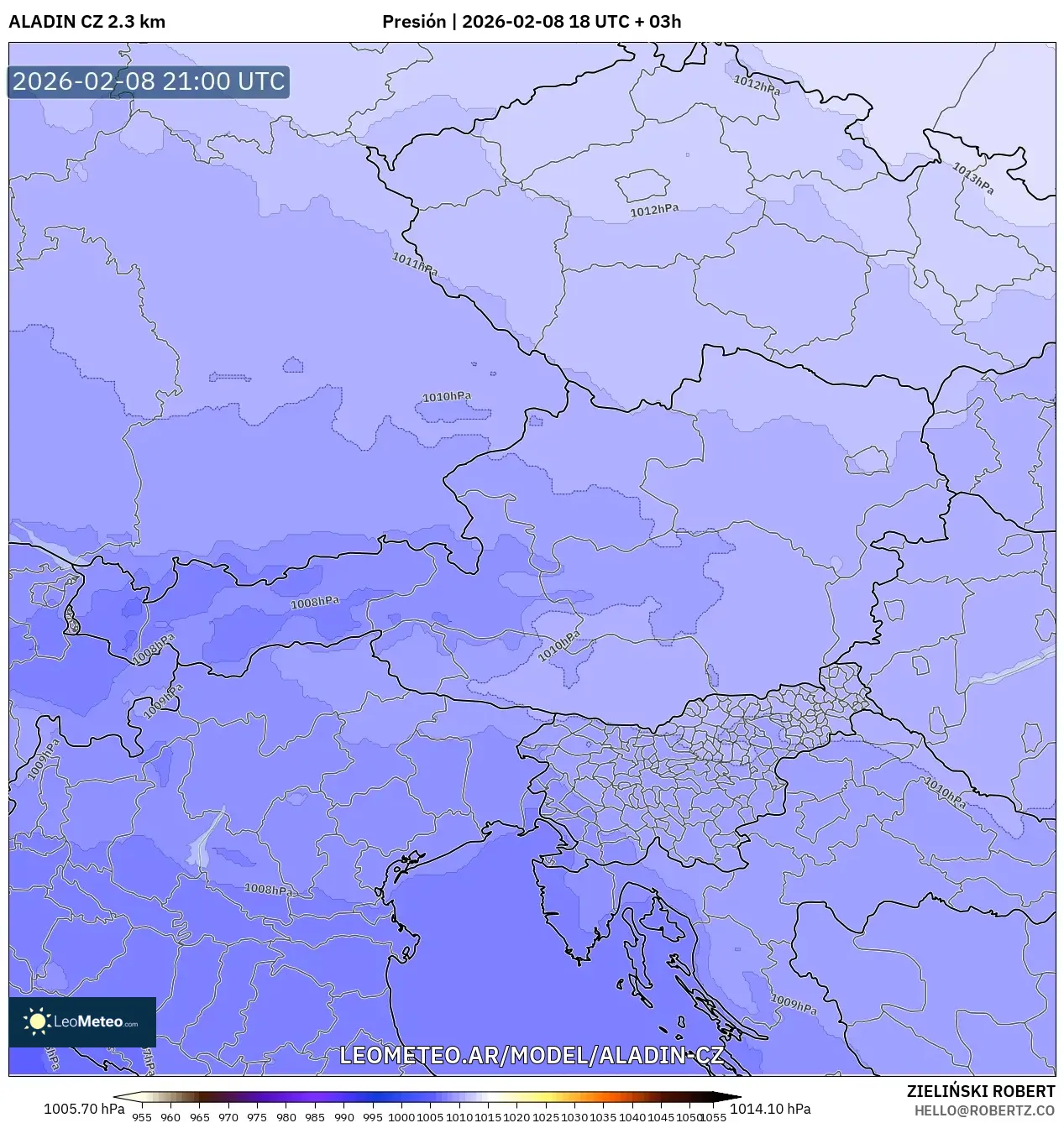 ALADIN CZ 2.3 km model - Austria, Presión