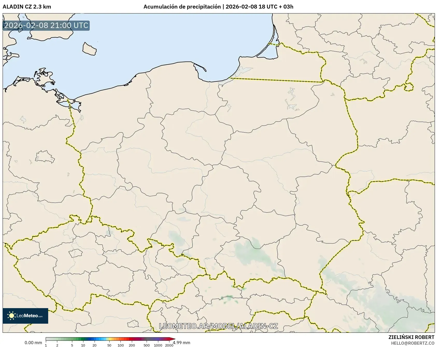 ALADIN CZ 2.3 km model - Polonia, Acumulación de precipitación
