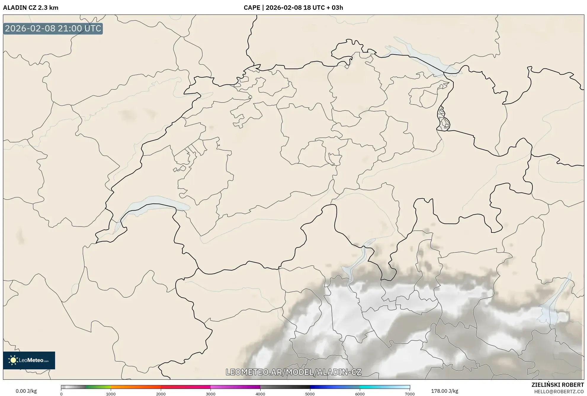 ALADIN CZ 2.3 km model - Suiza, CAPE
