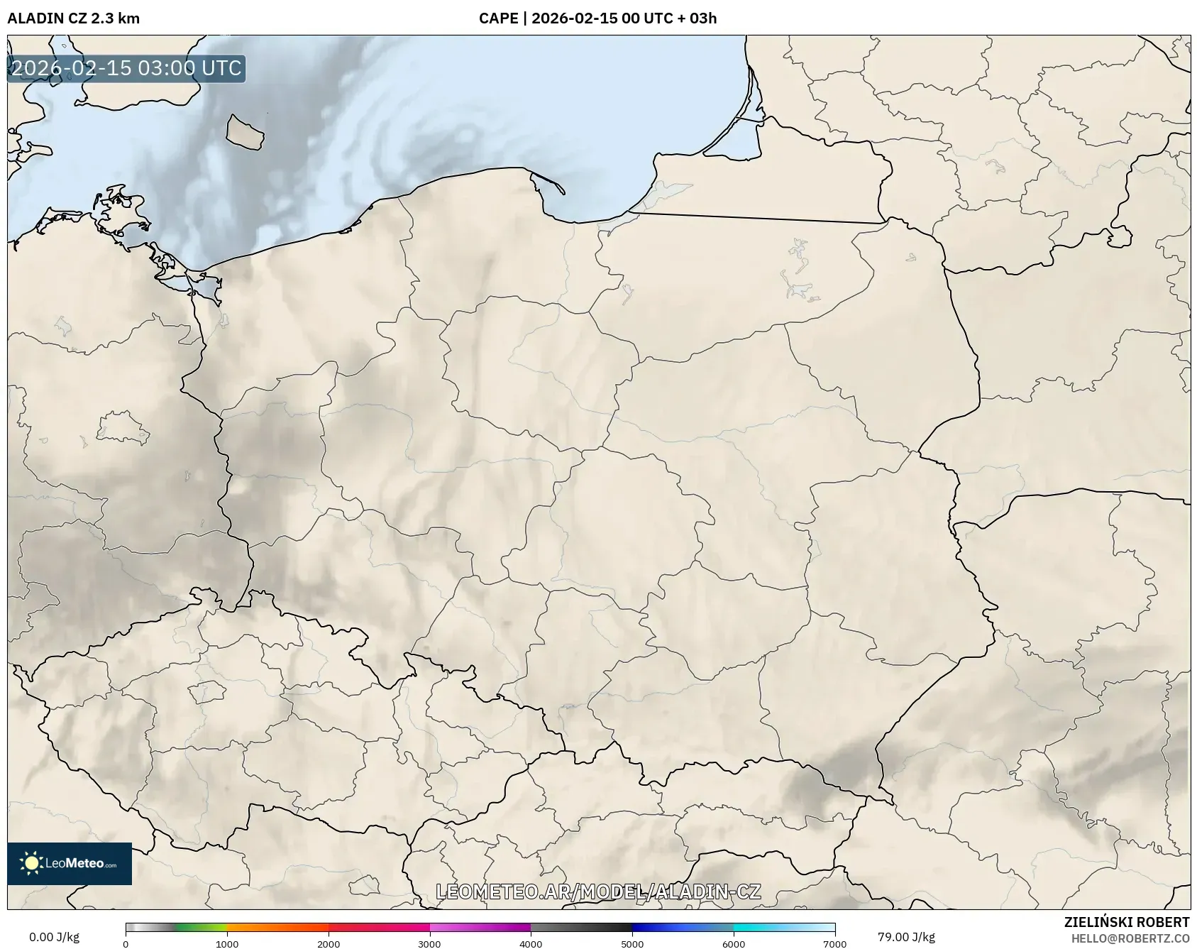 ALADIN CZ 2.3 km model - Polonia, CAPE