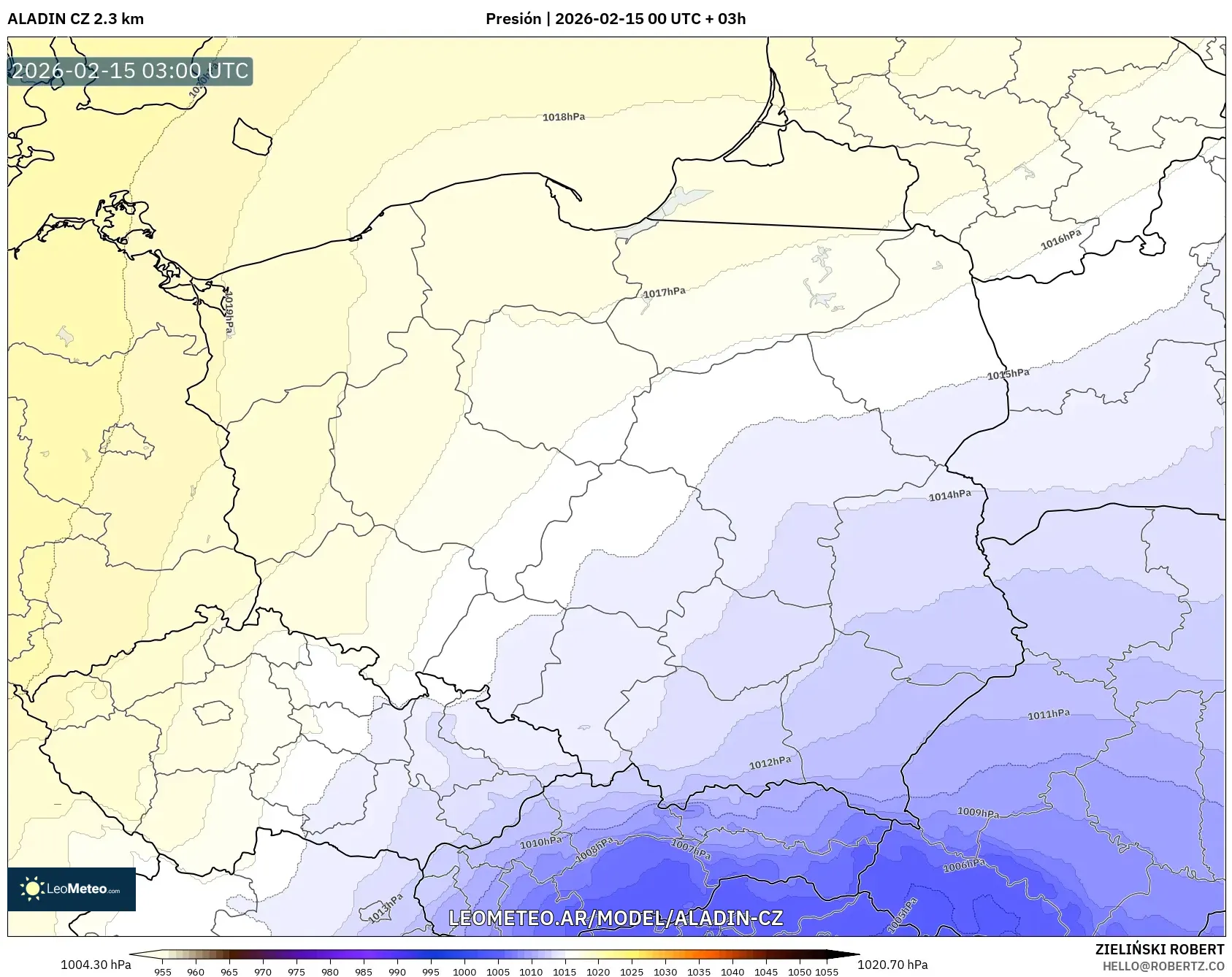 ALADIN CZ 2.3 km model - Polonia, Presión