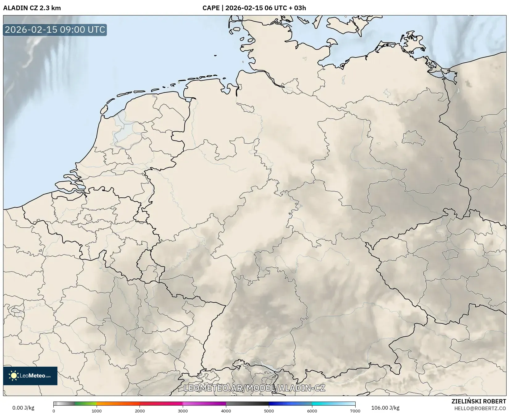 ALADIN CZ 2.3 km model - Alemania, CAPE