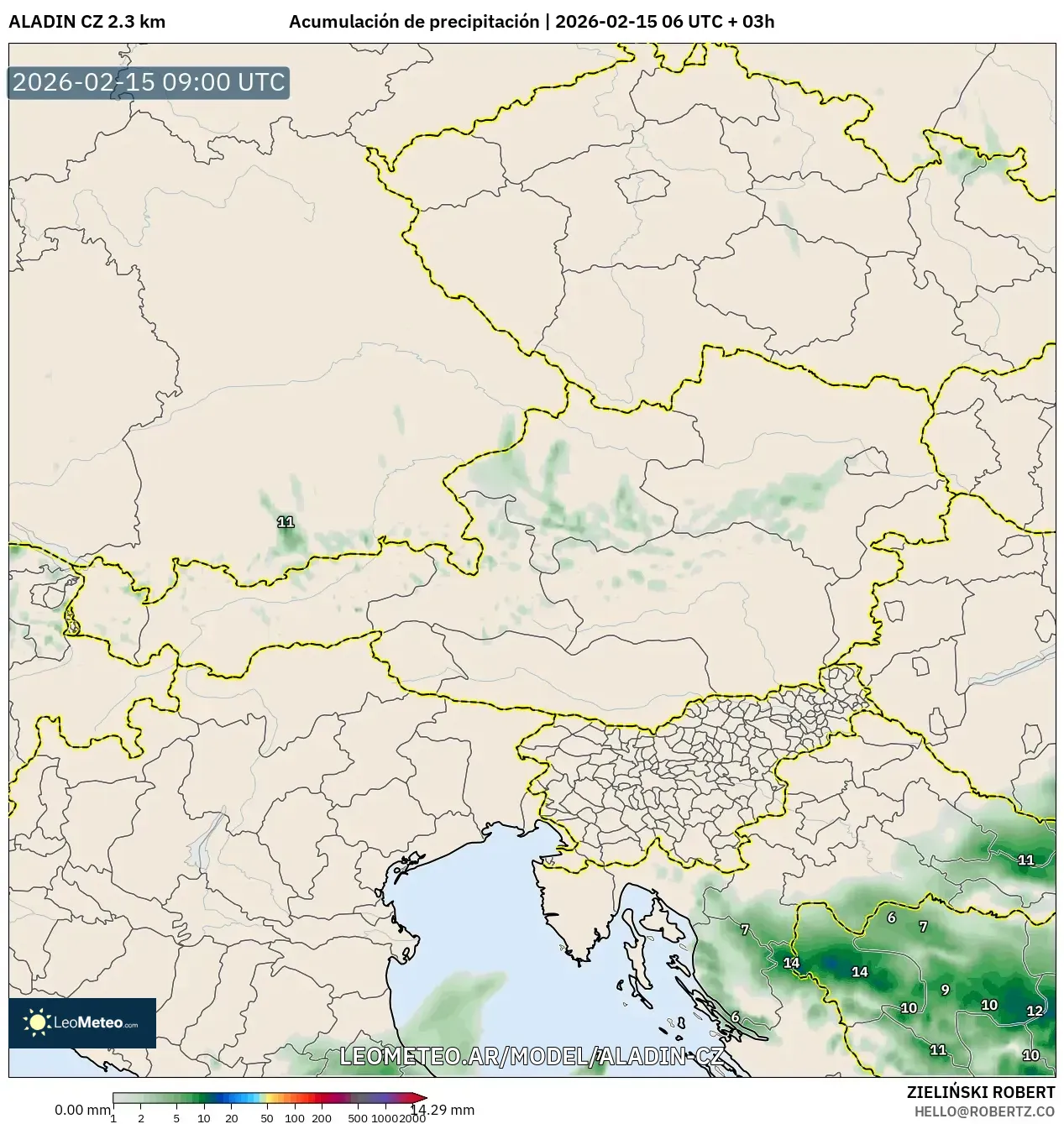 ALADIN CZ 2.3 km model - Austria, Acumulación de precipitación