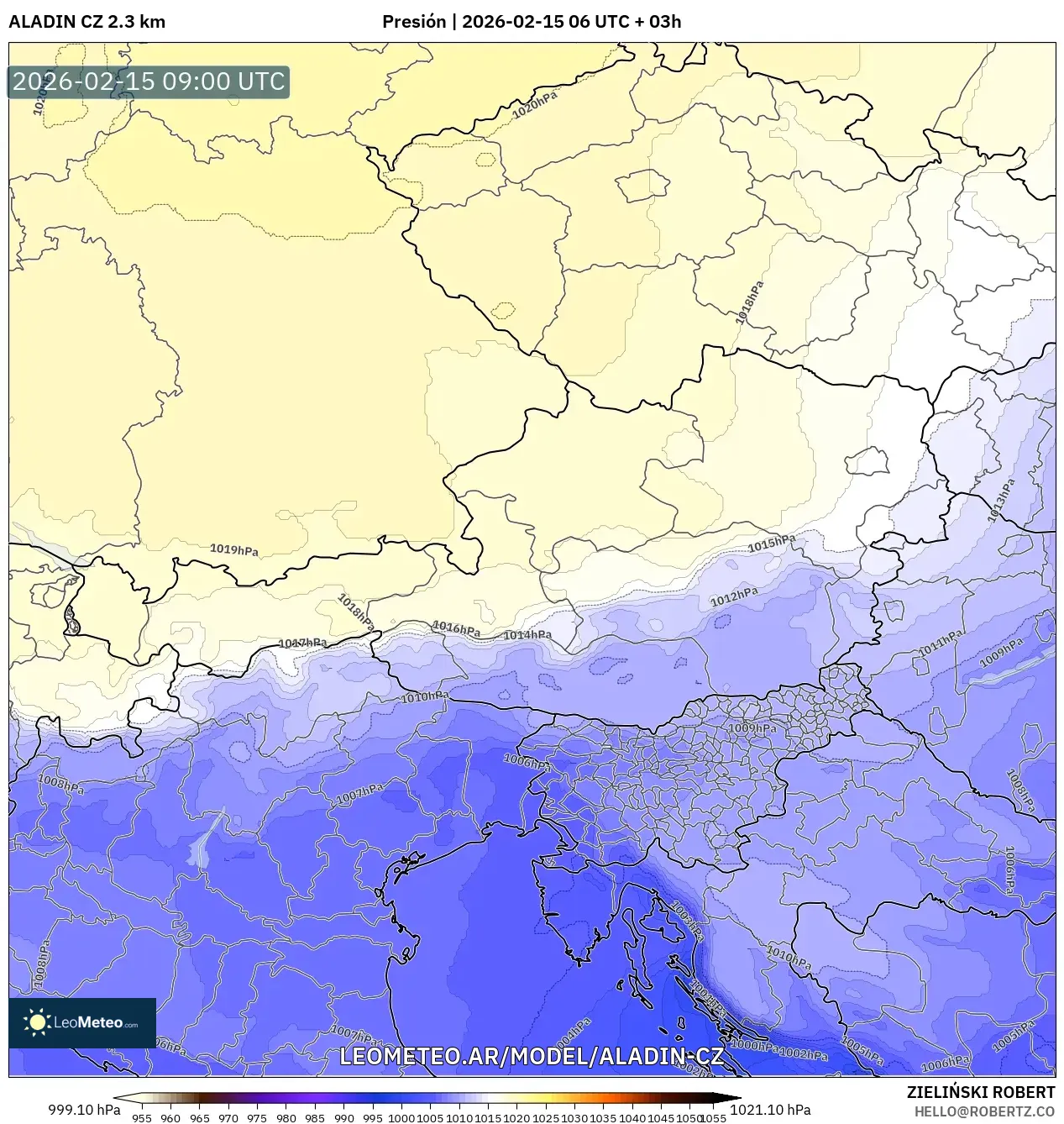 ALADIN CZ 2.3 km model - Austria, Presión