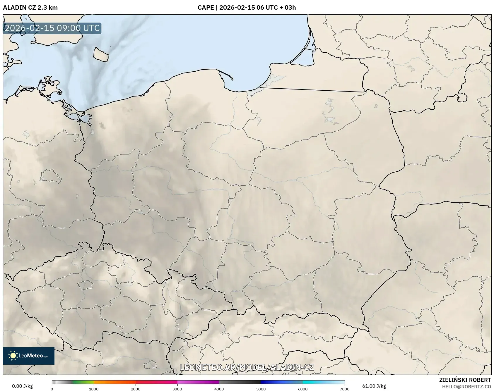 ALADIN CZ 2.3 km model - Polonia, CAPE