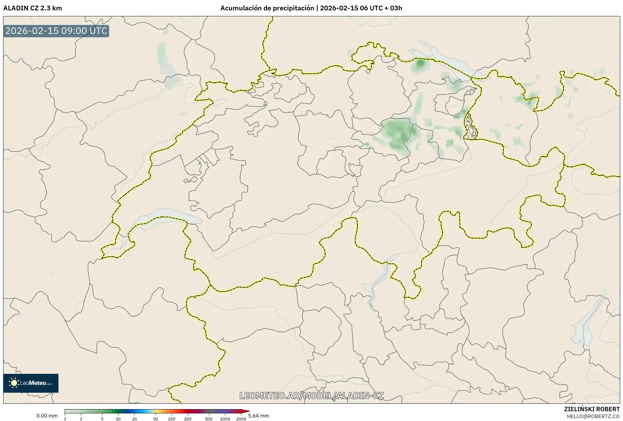 ALADIN CZ 2.3 km model - Suiza, Acumulación de precipitación