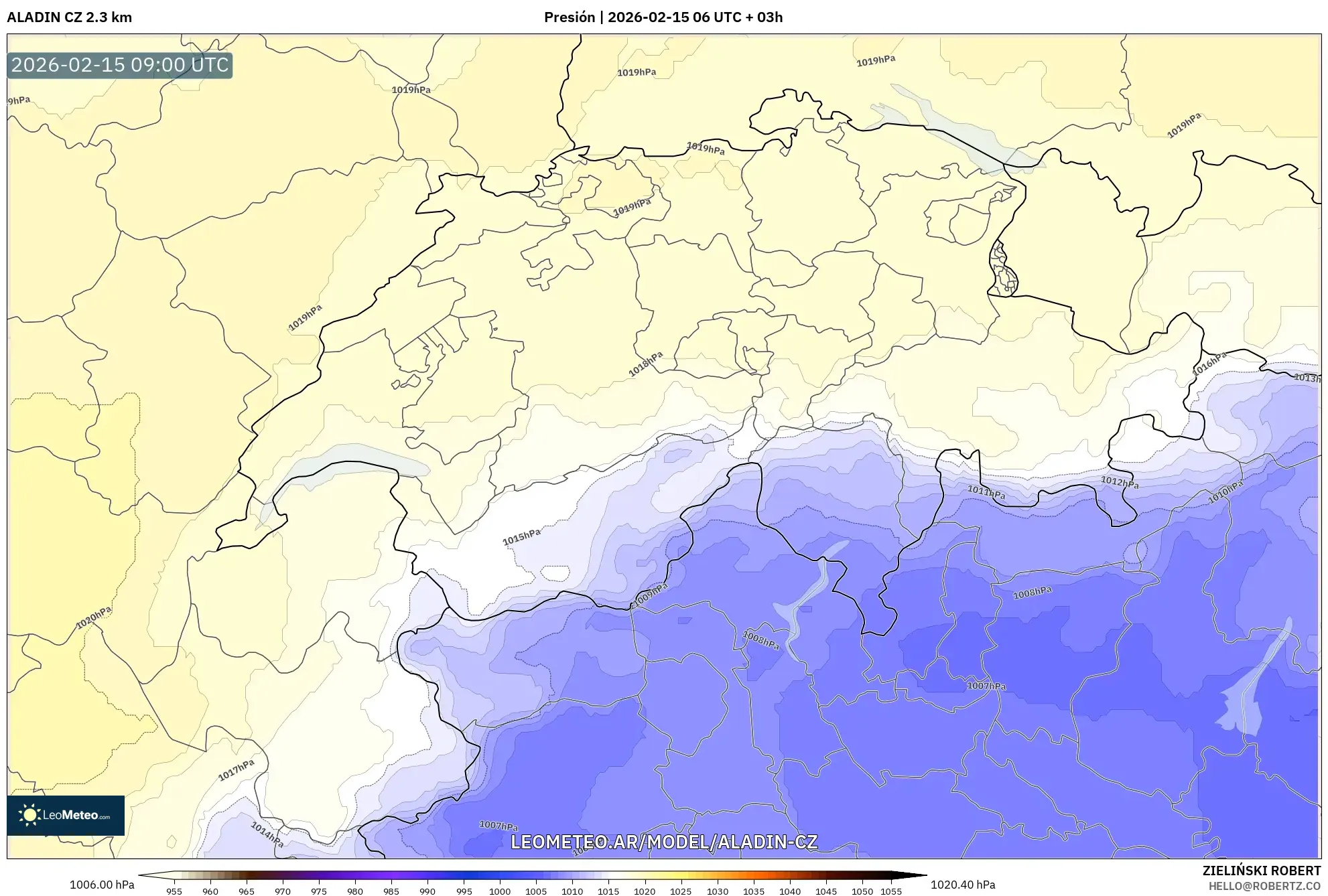 ALADIN CZ 2.3 km model - Suiza, Presión