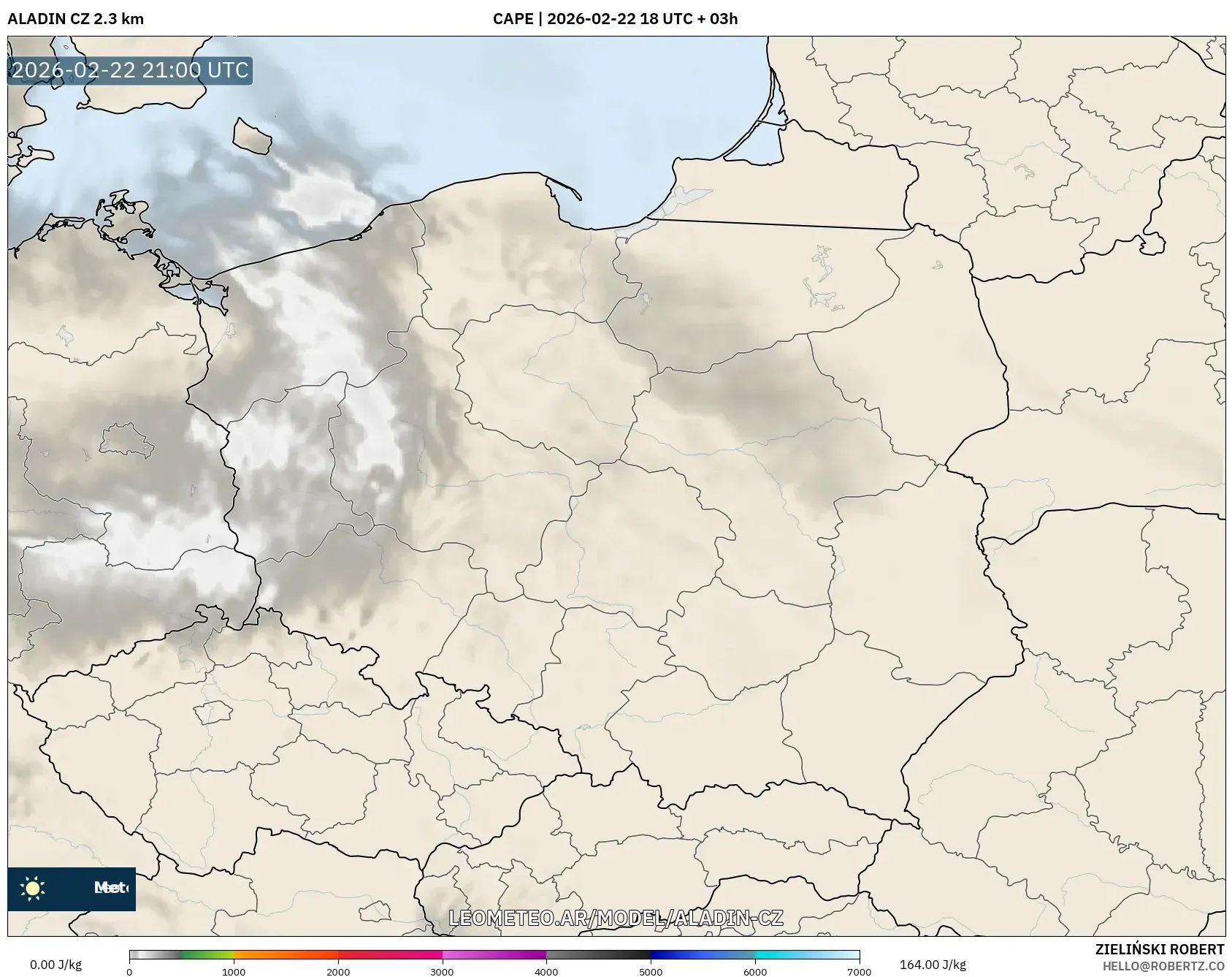 ALADIN CZ 2.3 km model - Polska, CAPE