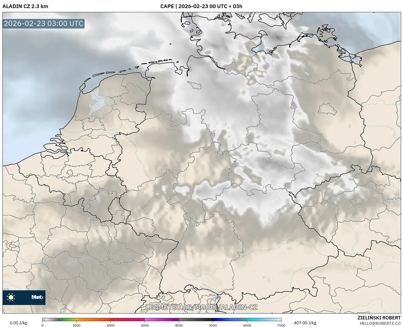 ALADIN CZ 2.3 km model - Niemcy, CAPE