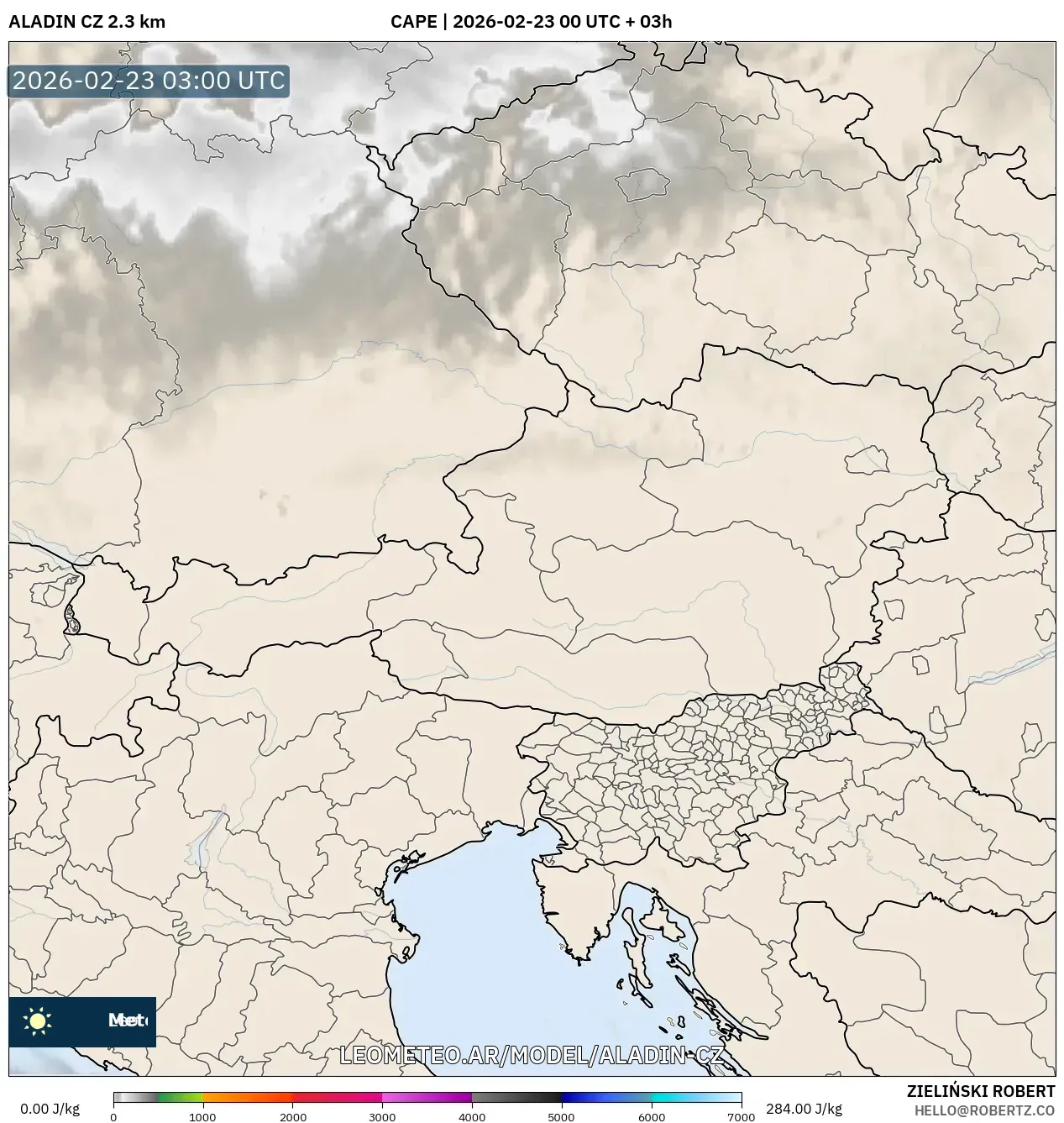 ALADIN CZ 2.3 km model - Austria, CAPE