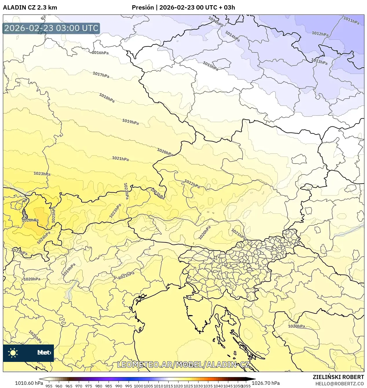 ALADIN CZ 2.3 km model - Austria, Ciśnienie
