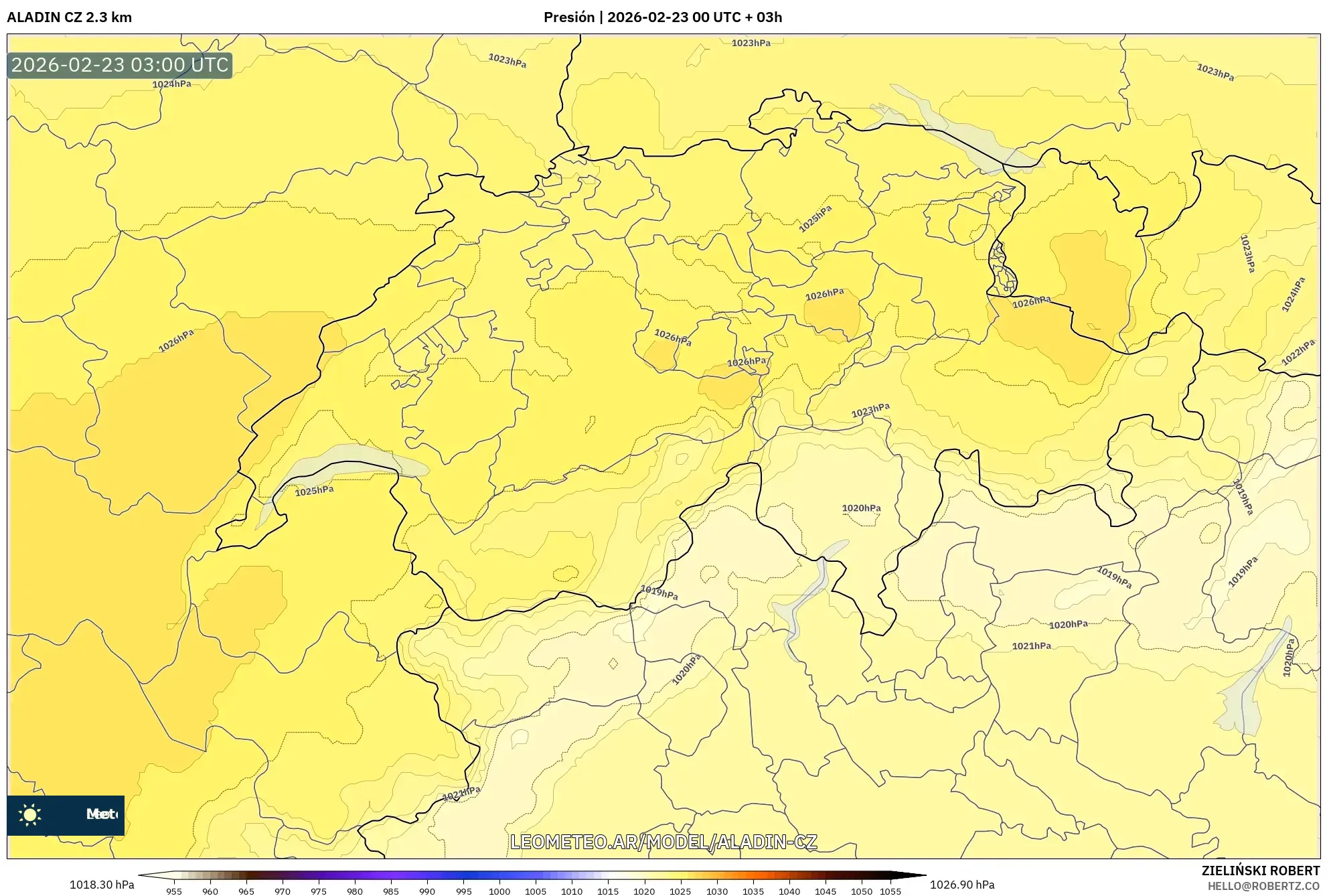 ALADIN CZ 2.3 km model - Szwajcaria, Ciśnienie