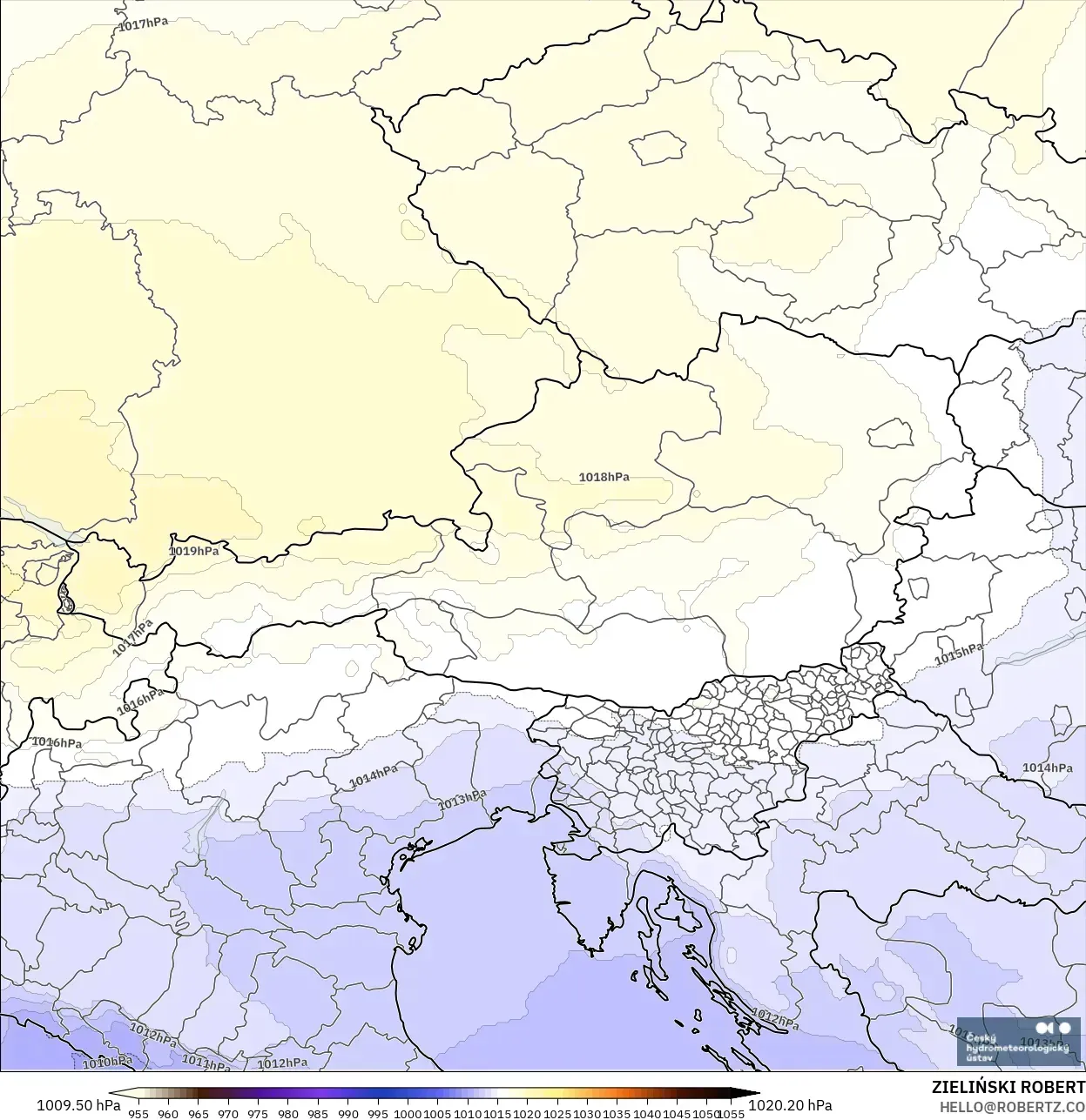 ALADIN CZ 2.3 km modelo - Austria, Presión