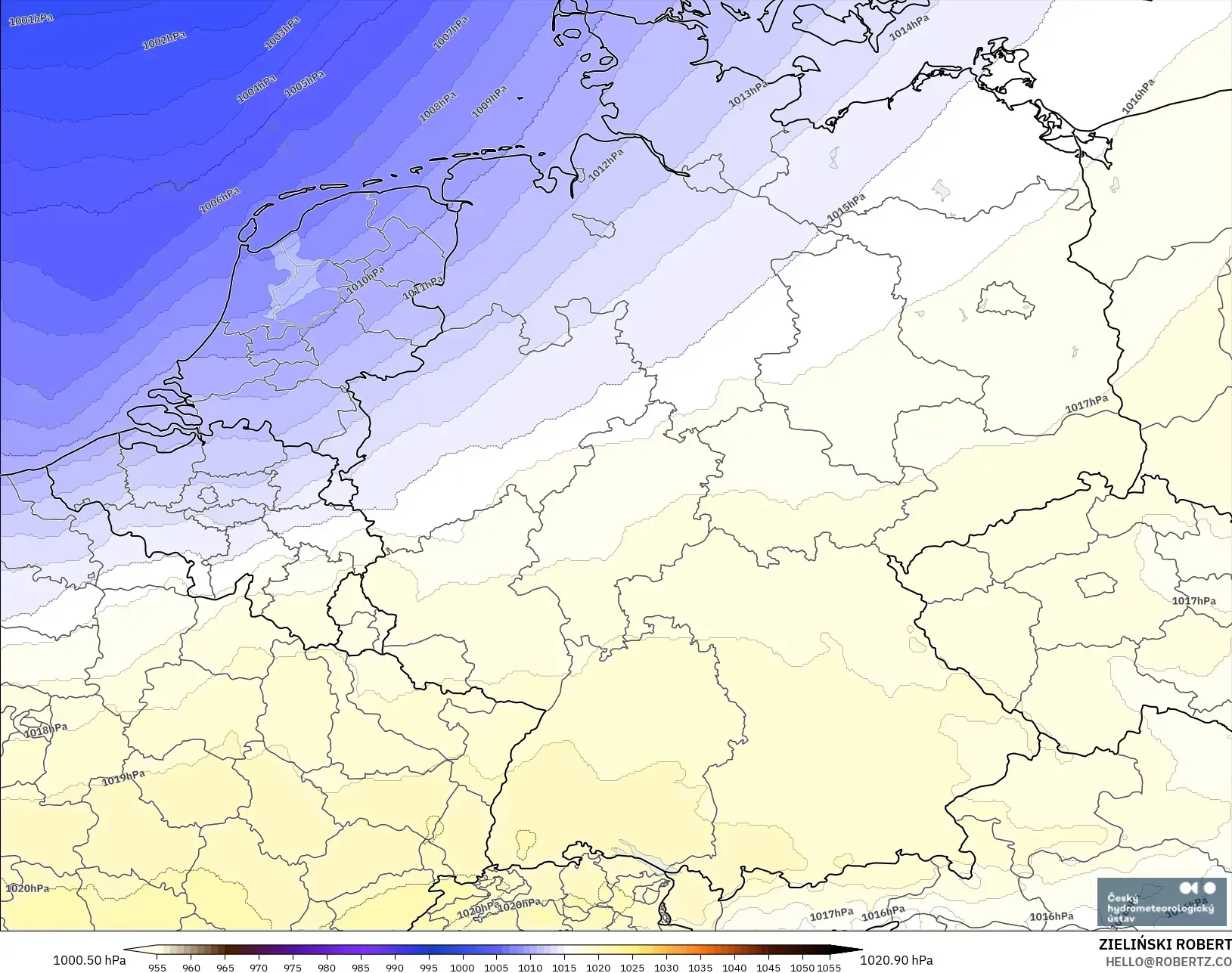 ALADIN CZ 2.3 km modelo - Alemania, Presión