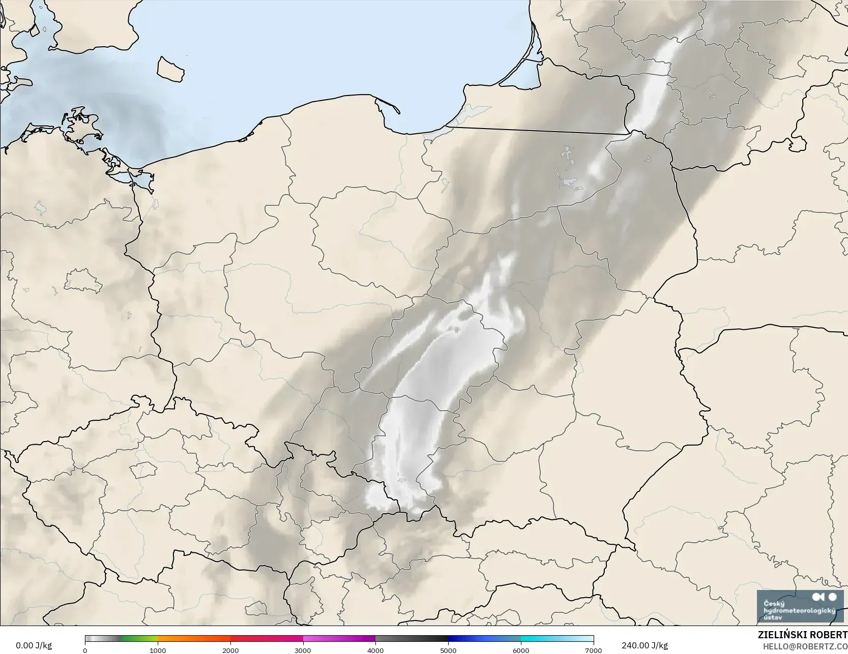 ALADIN CZ 2.3 km modelo - Polonia, CAPE