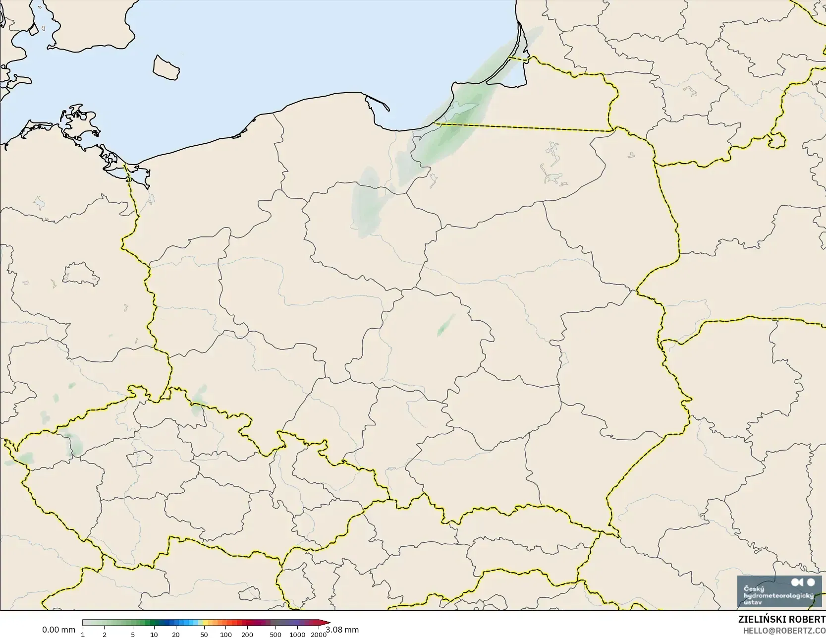 ALADIN CZ 2.3 km modelo - Polonia, Acumulación de precipitación