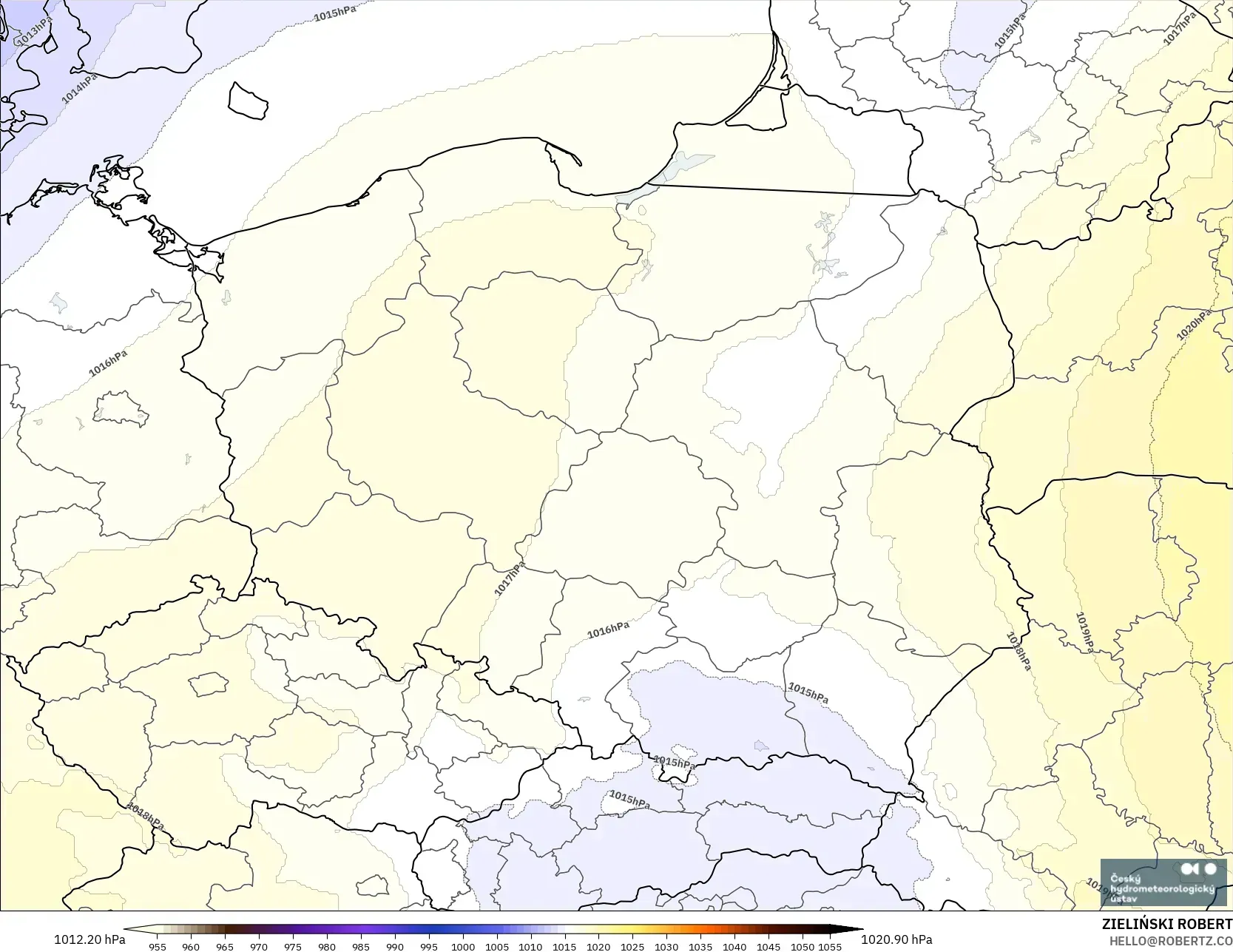 ALADIN CZ 2.3 km modelo - Polonia, Presión