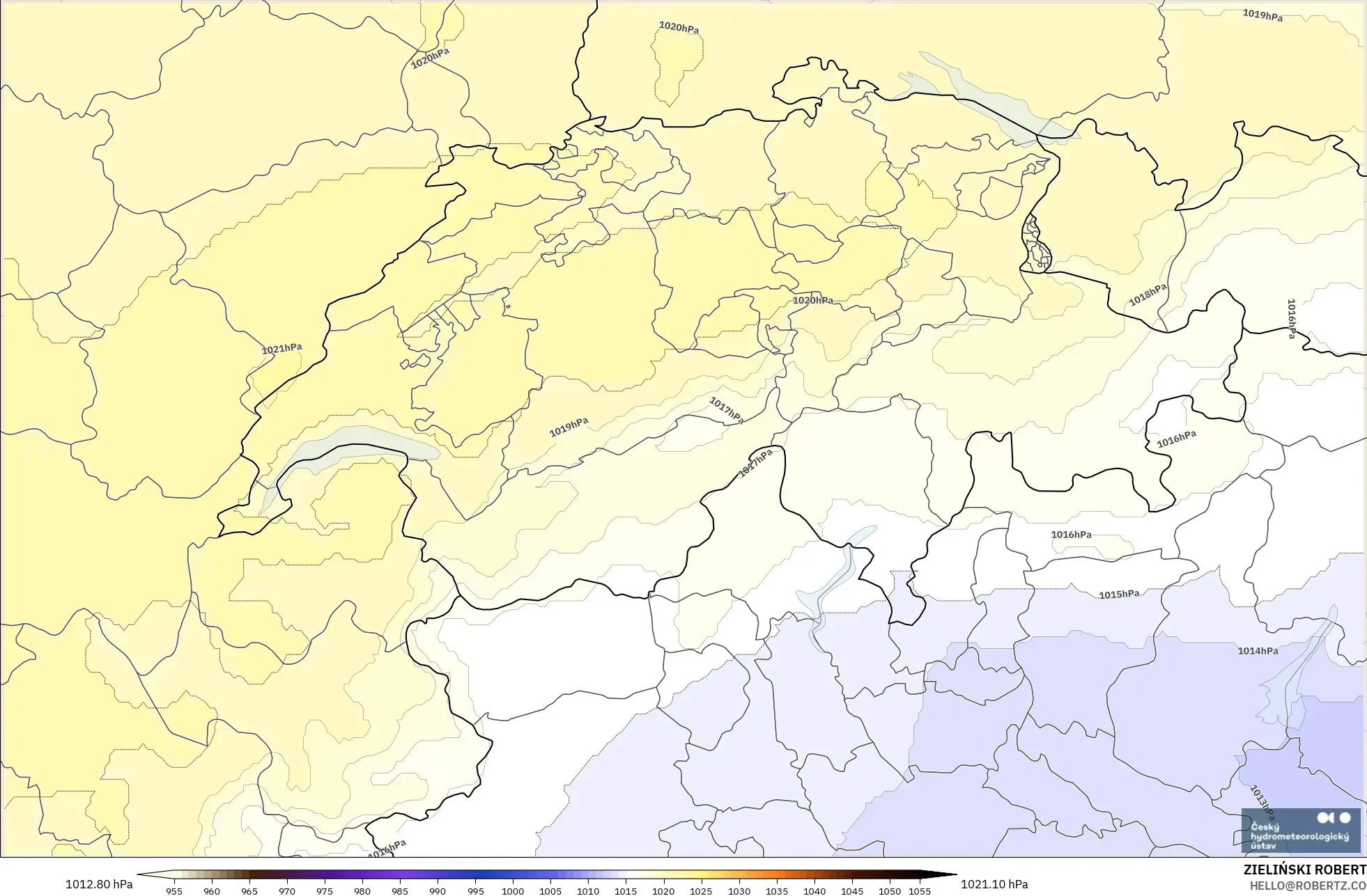 ALADIN CZ 2.3 km modelo - Suiza, Presión