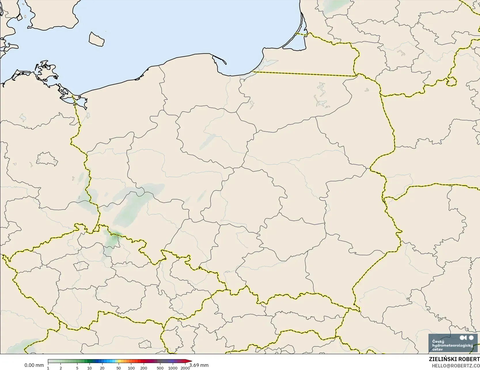 ALADIN CZ 2.3 km modelo - Polonia, Acumulación de precipitación
