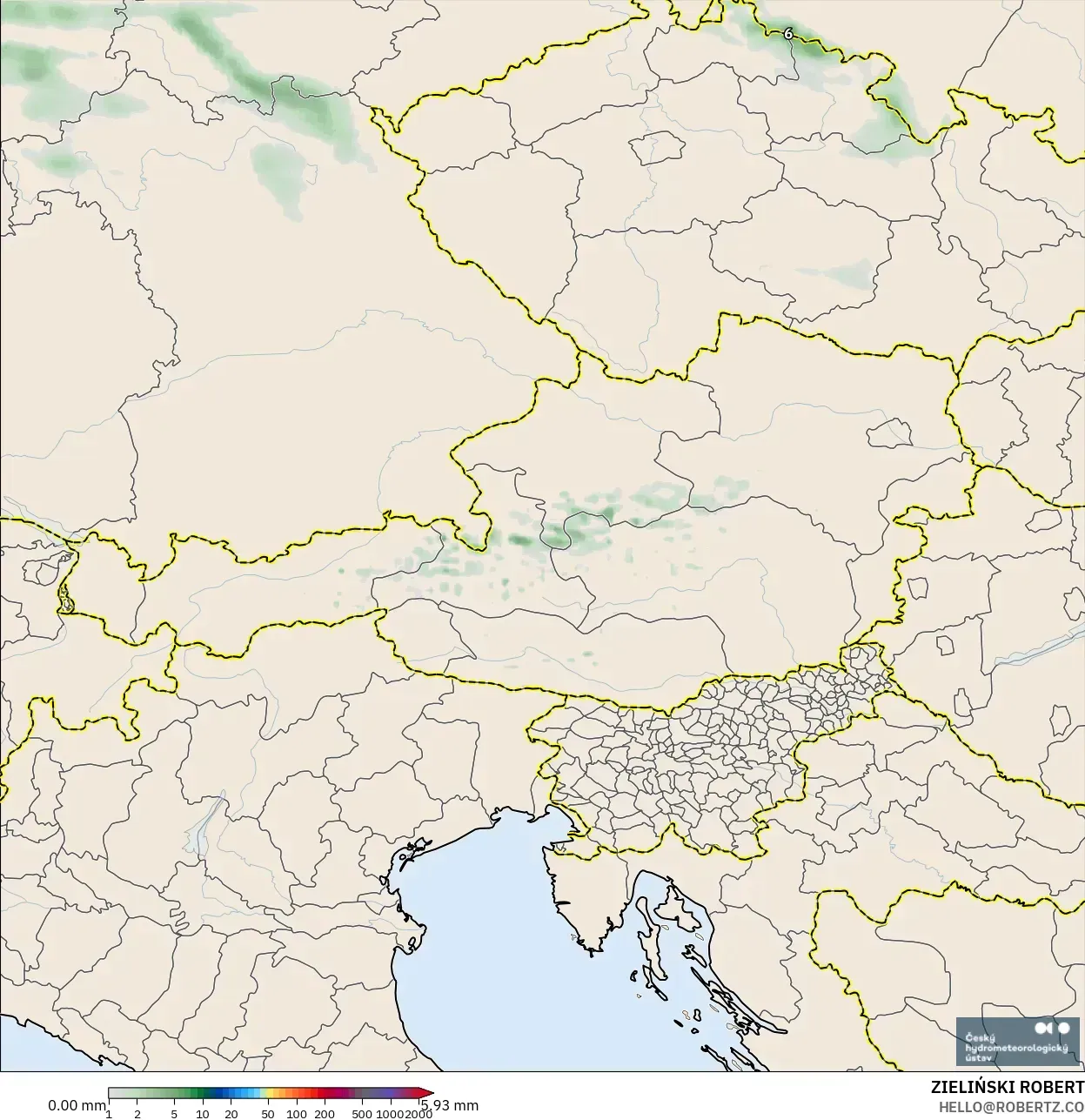 ALADIN CZ 2.3 km modelo - Austria, Acumulación de precipitación