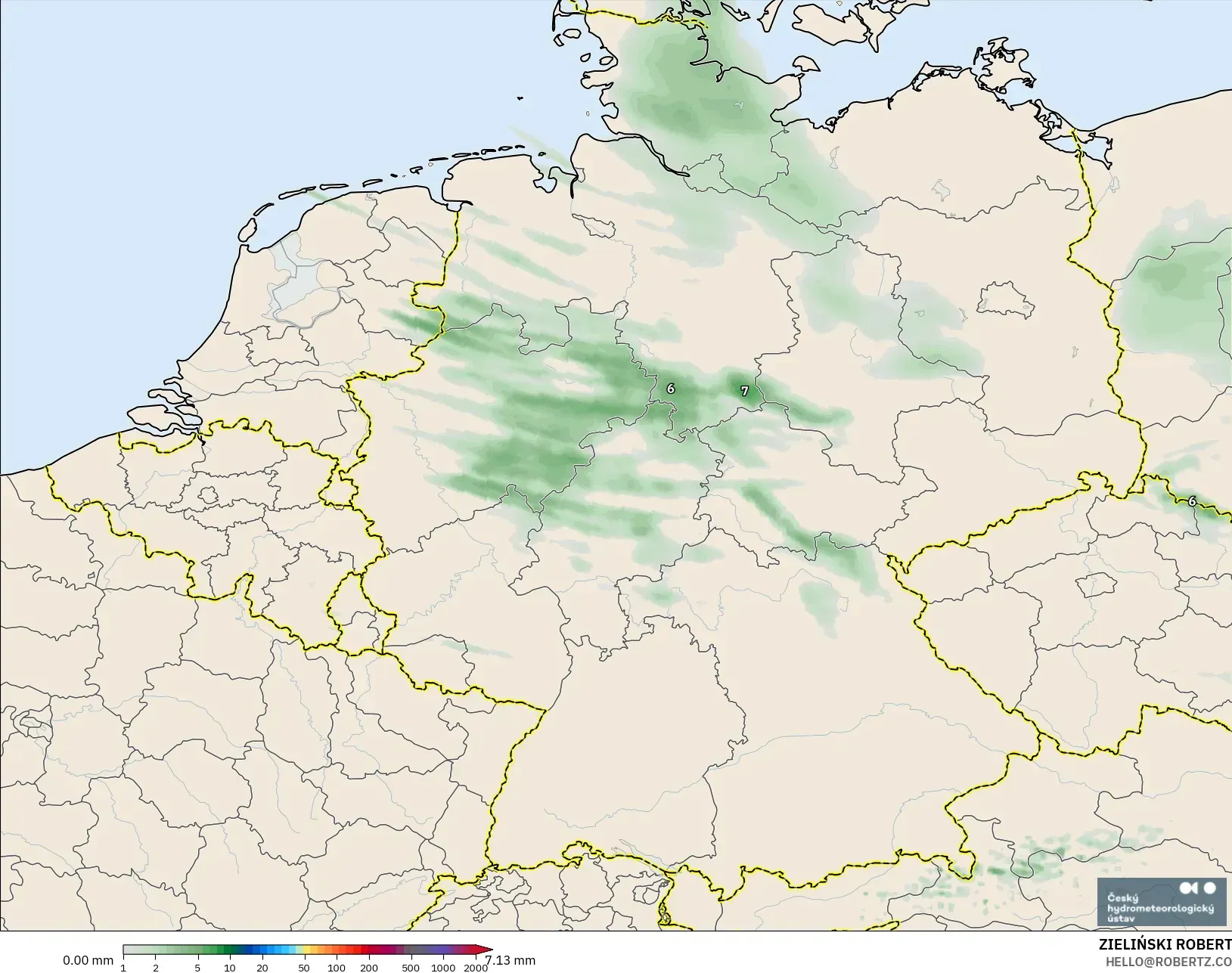 ALADIN CZ 2.3 km modelo - Alemania, Acumulación de precipitación