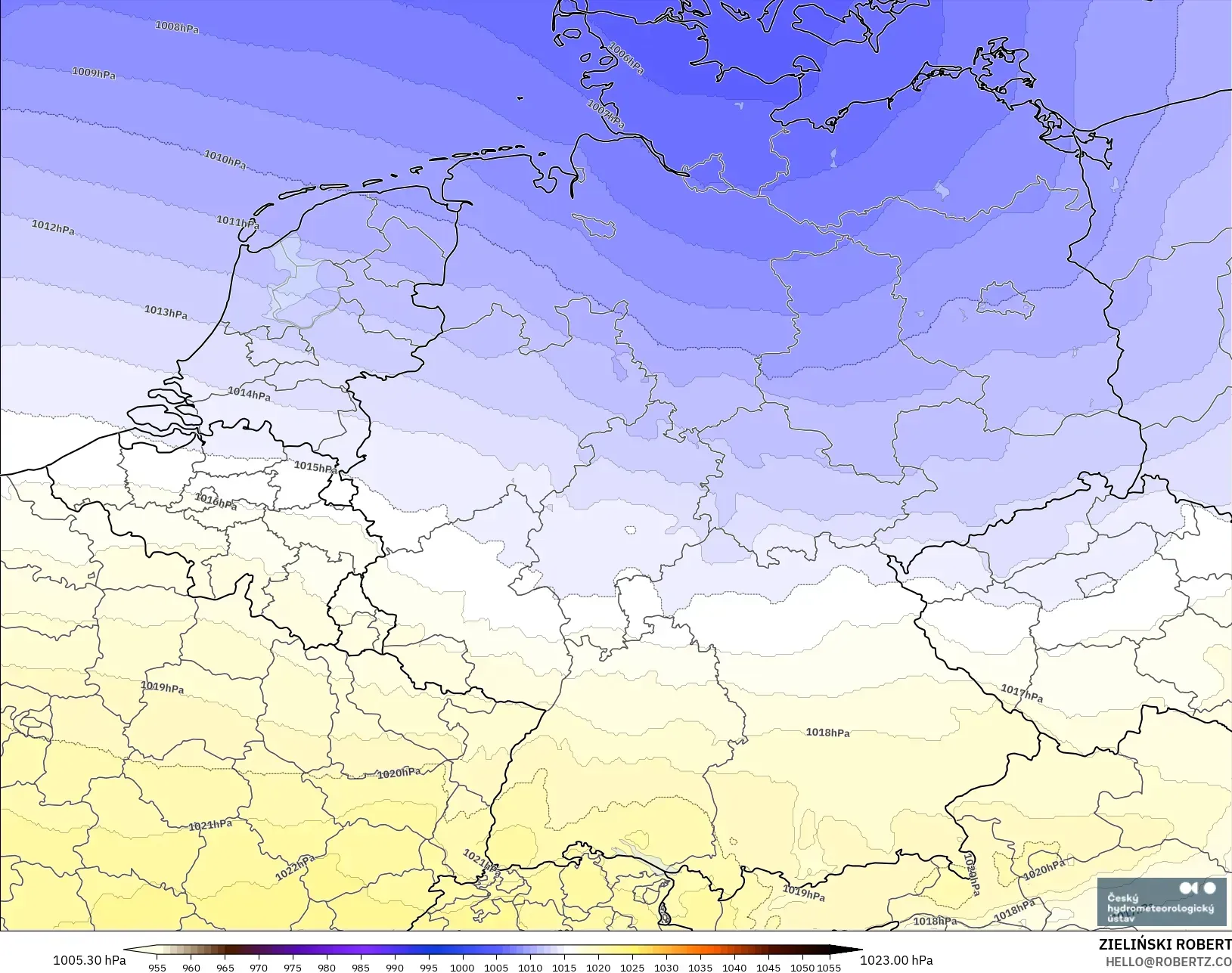 ALADIN CZ 2.3 km modelo - Alemania, Presión