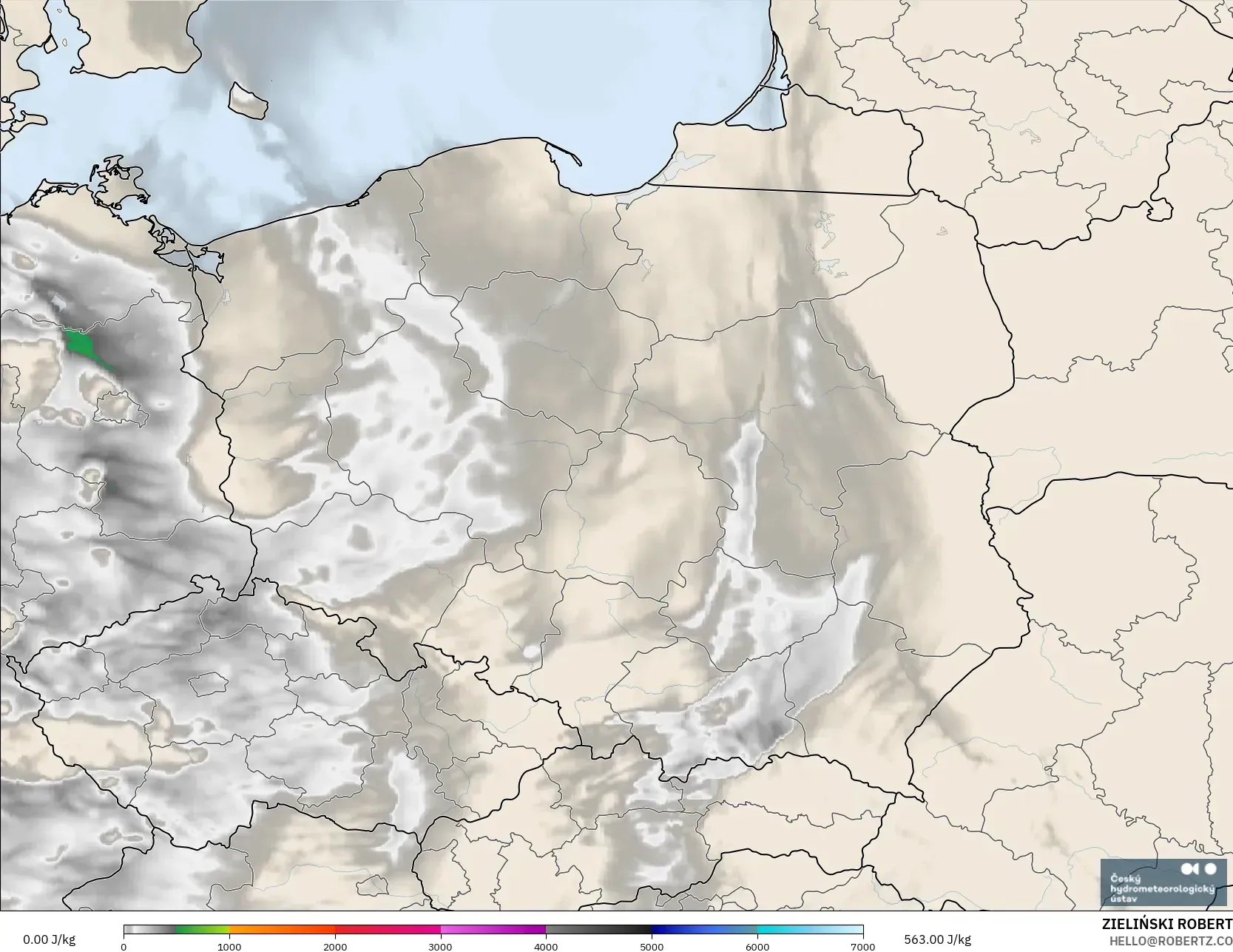 ALADIN CZ 2.3 km modelo - Polonia, CAPE