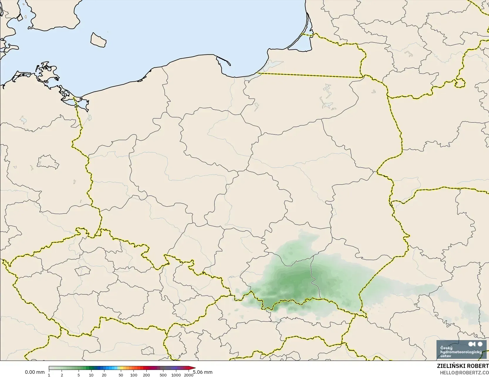 ALADIN CZ 2.3 km modelo - Polonia, Acumulación de precipitación
