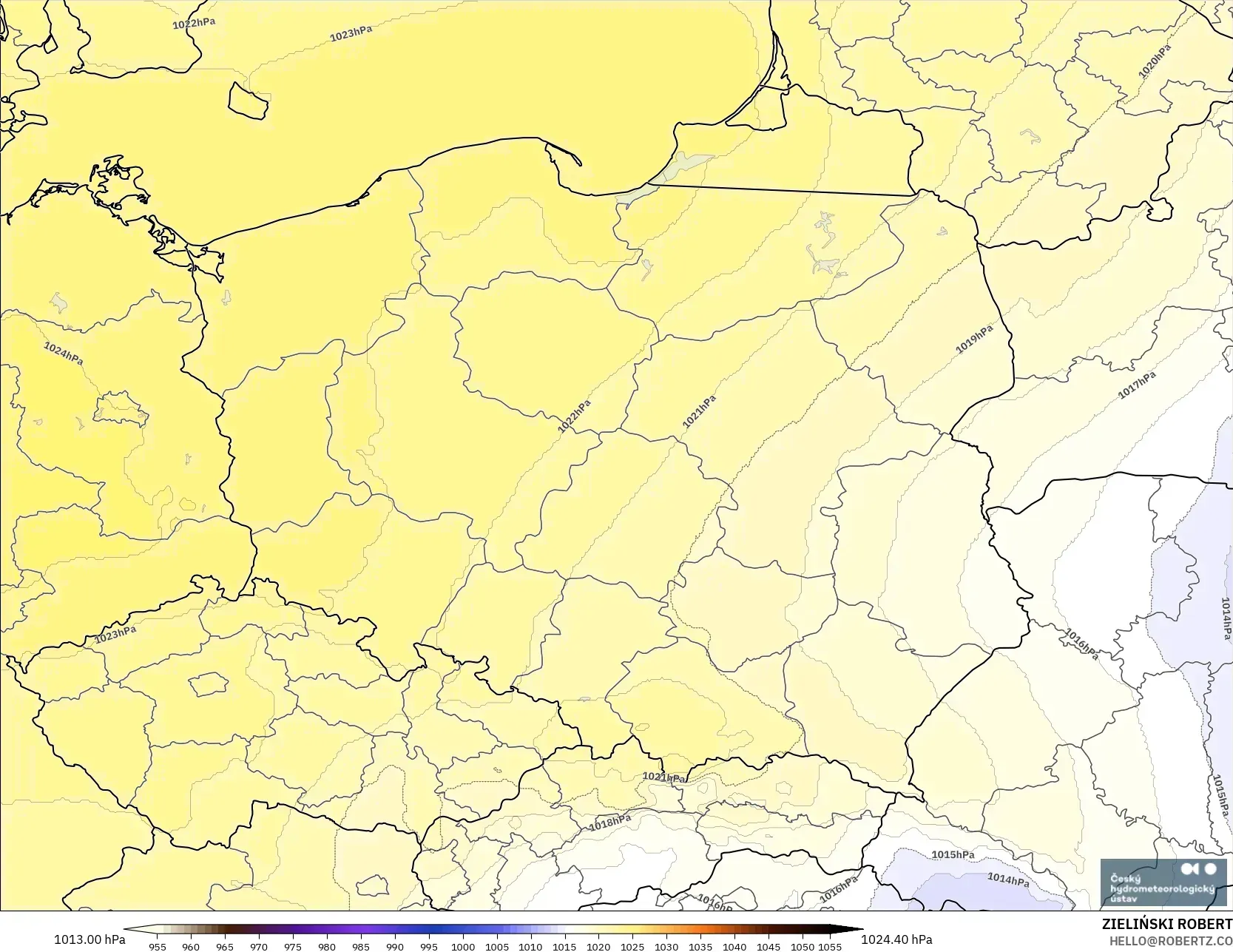 ALADIN CZ 2.3 km modelo - Polonia, Presión