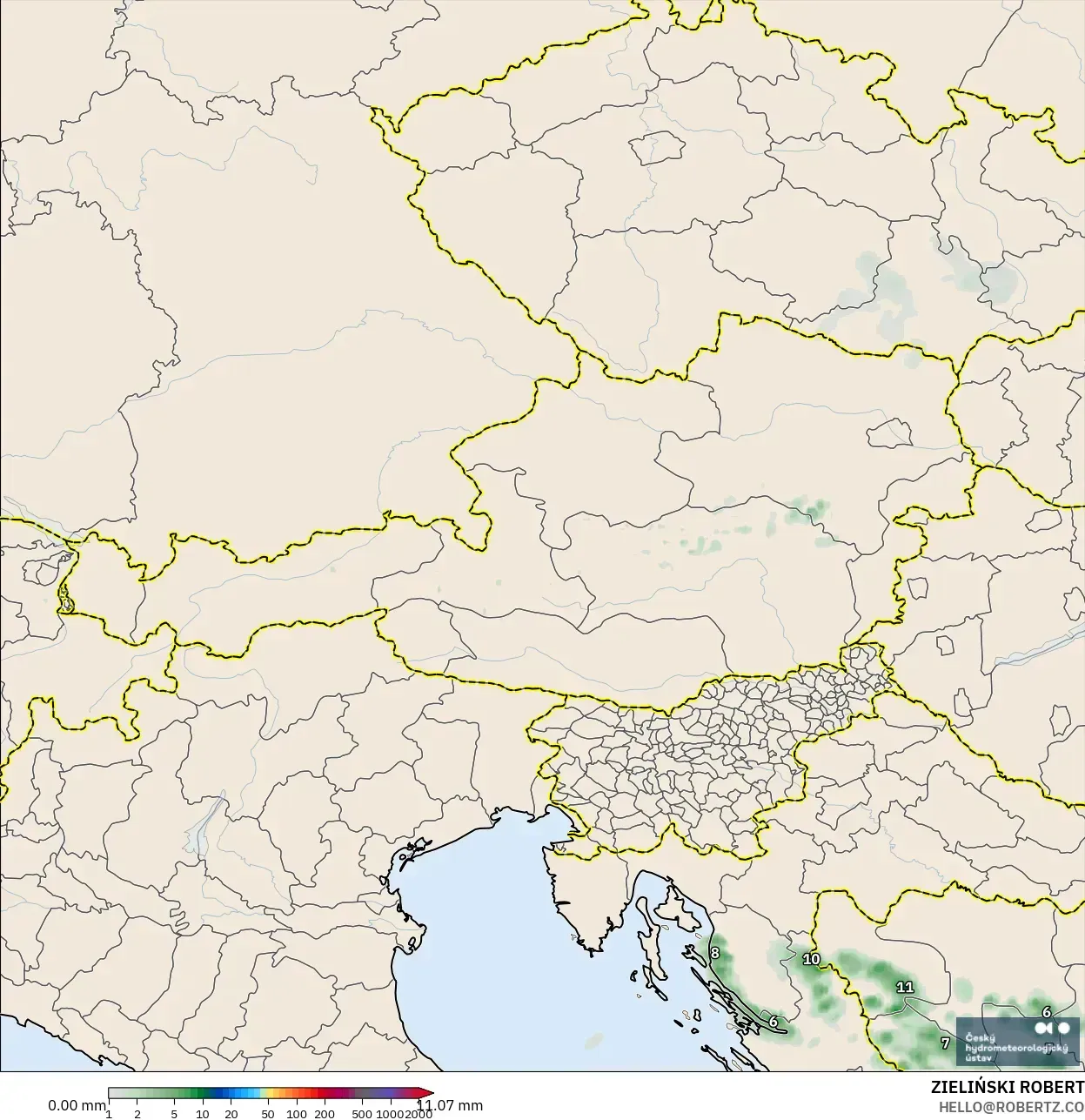 ALADIN CZ 2.3 km modelo - Austria, Acumulación de precipitación