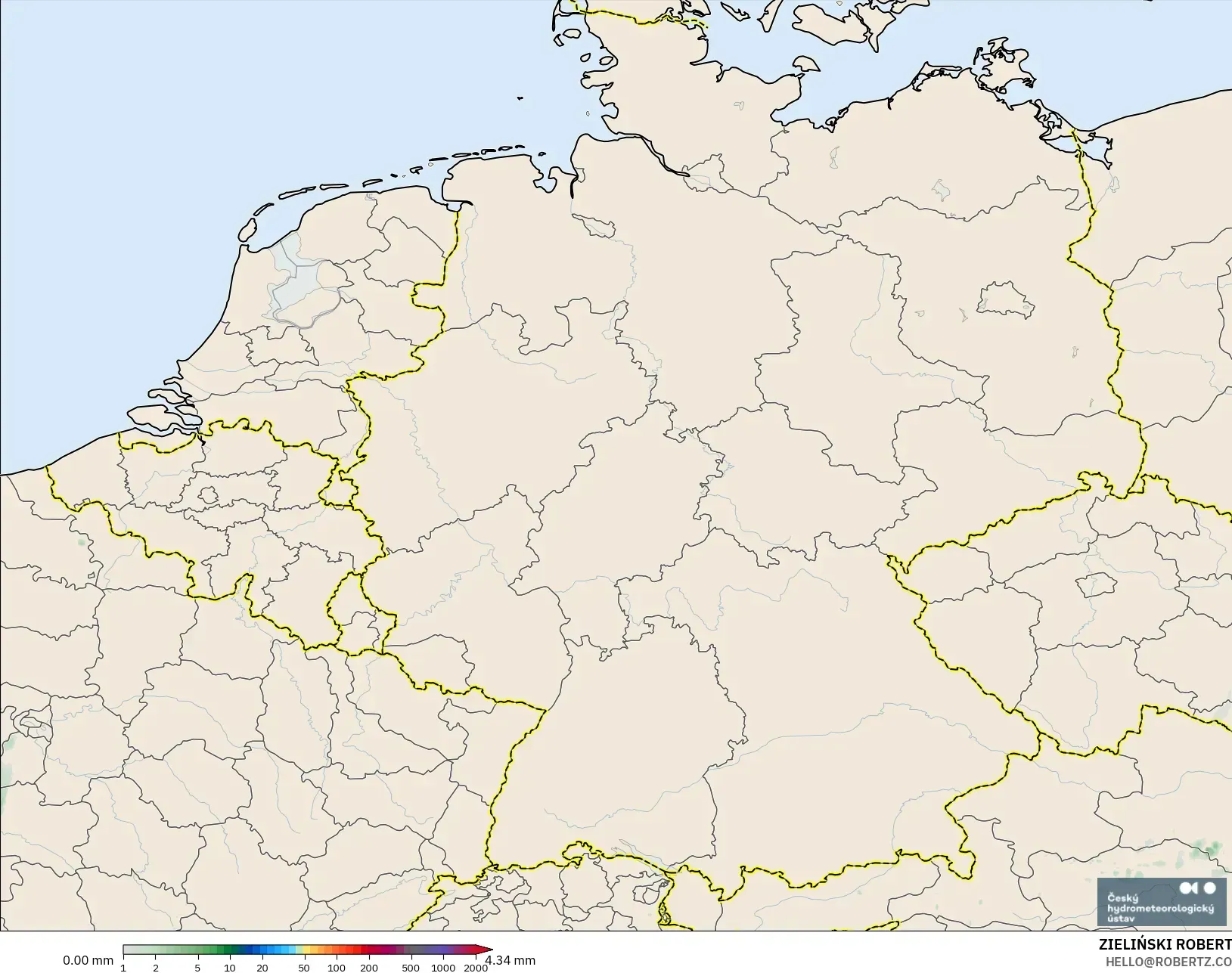 ALADIN CZ 2.3 km modelo - Alemania, Acumulación de precipitación