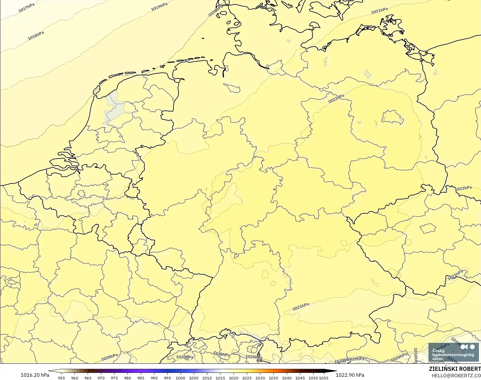 ALADIN CZ 2.3 km modelo - Alemania, Presión