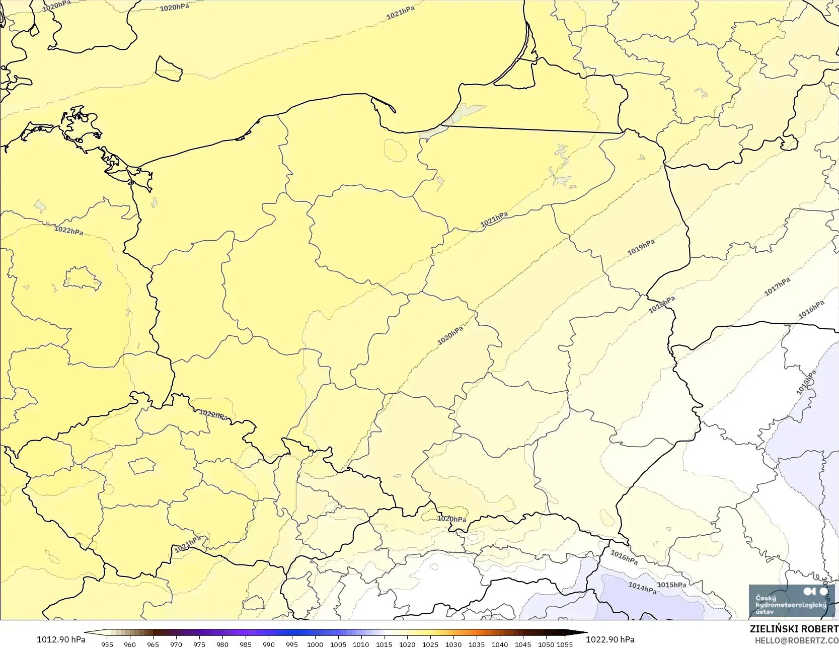 ALADIN CZ 2.3 km modelo - Polonia, Presión