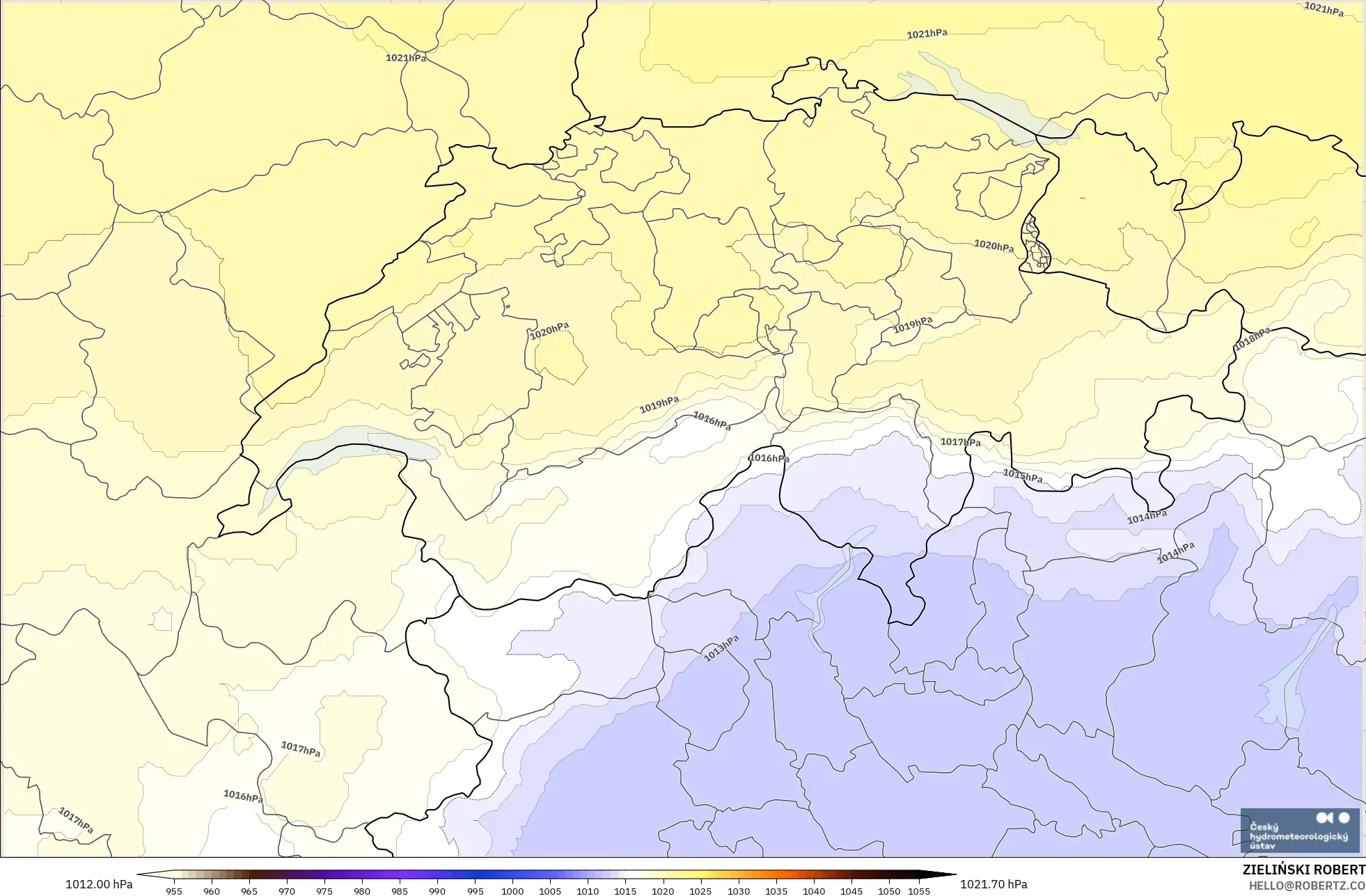 ALADIN CZ 2.3 km modelo - Suiza, Presión