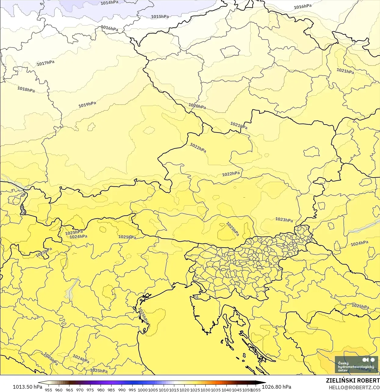 ALADIN CZ 2.3 km modelo - Austria, Presión