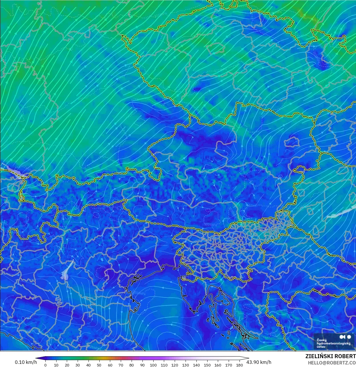 ALADIN CZ 2.3 km modelo - Austria, Viento a 10 m