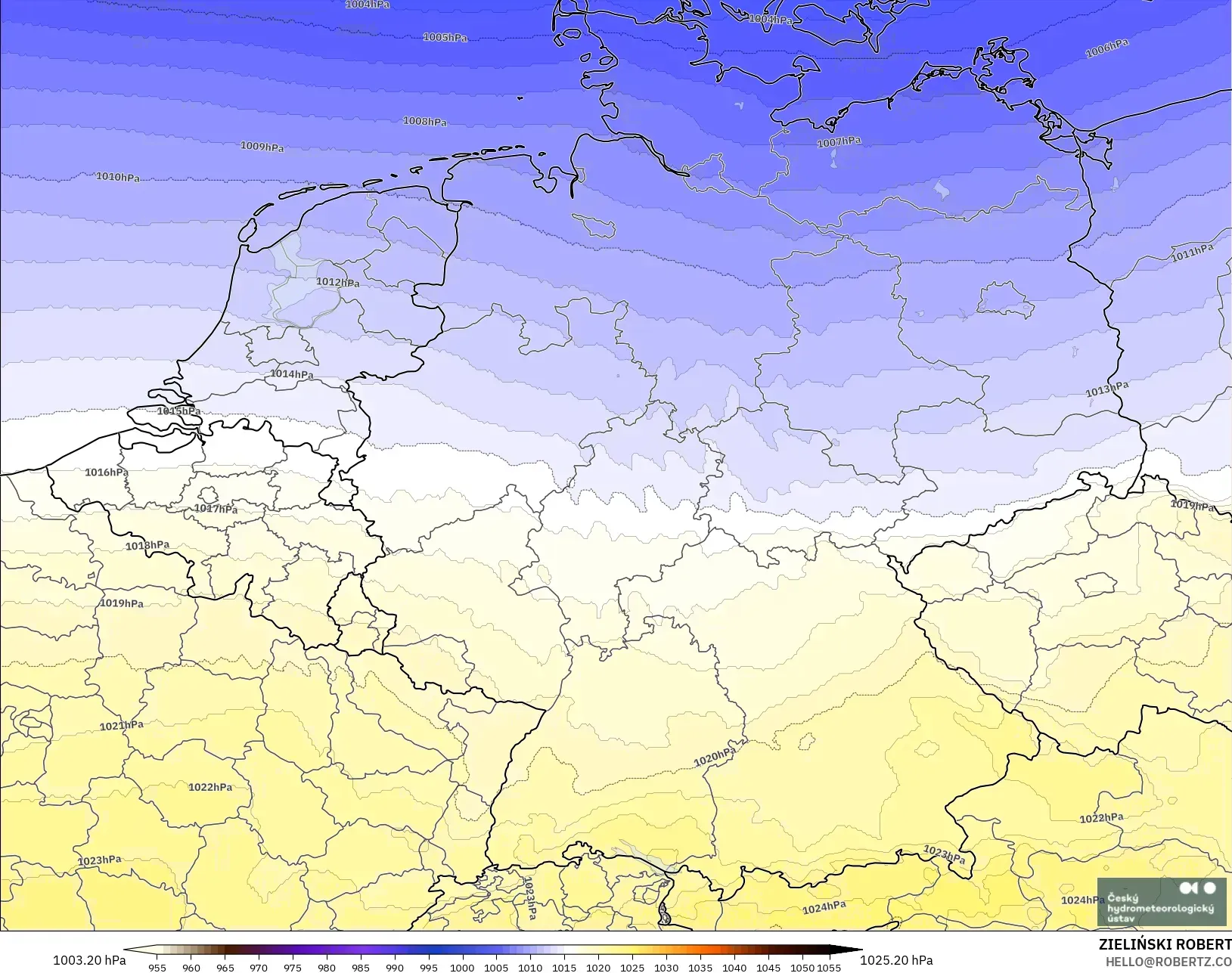 ALADIN CZ 2.3 km modelo - Alemania, Presión