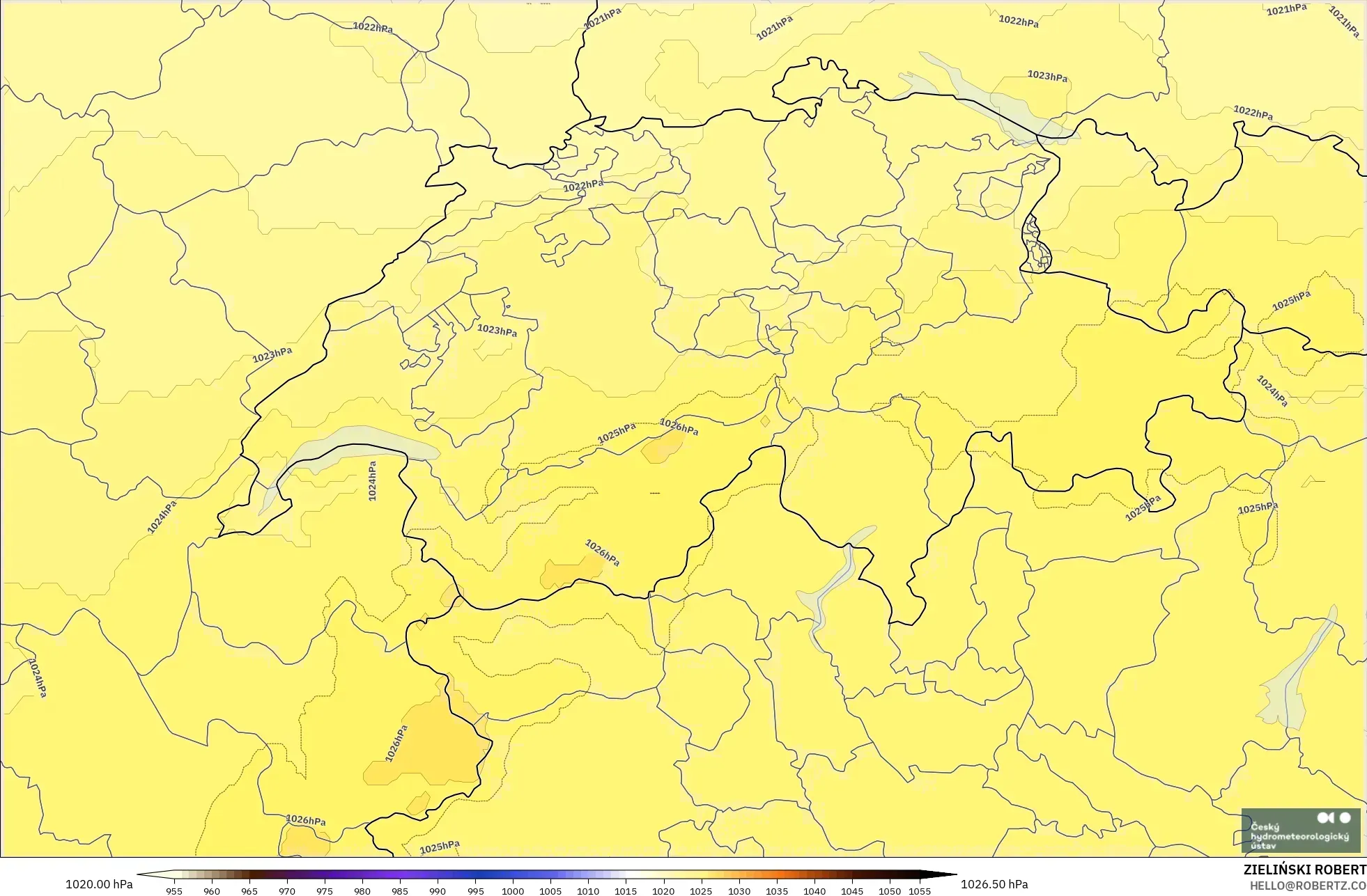 ALADIN CZ 2.3 km modelo - Suiza, Presión