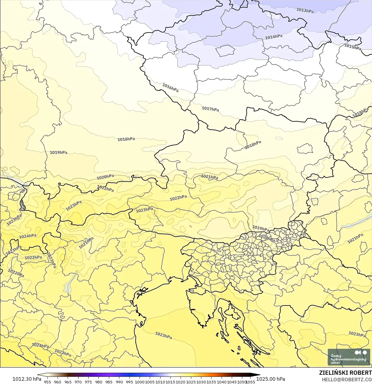 ALADIN CZ 2.3 km modelo - Austria, Presión