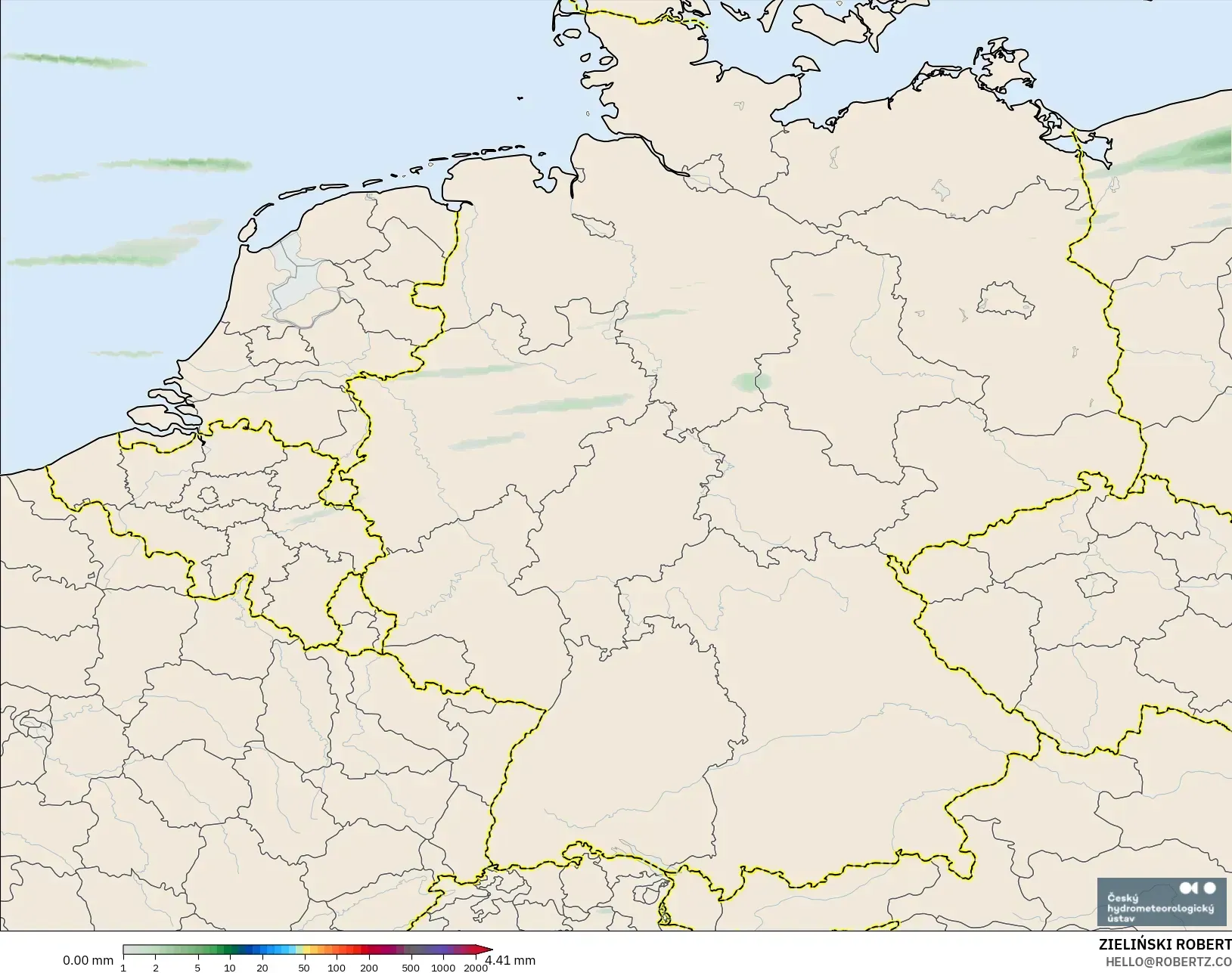 ALADIN CZ 2.3 km modelo - Alemania, Acumulación de precipitación
