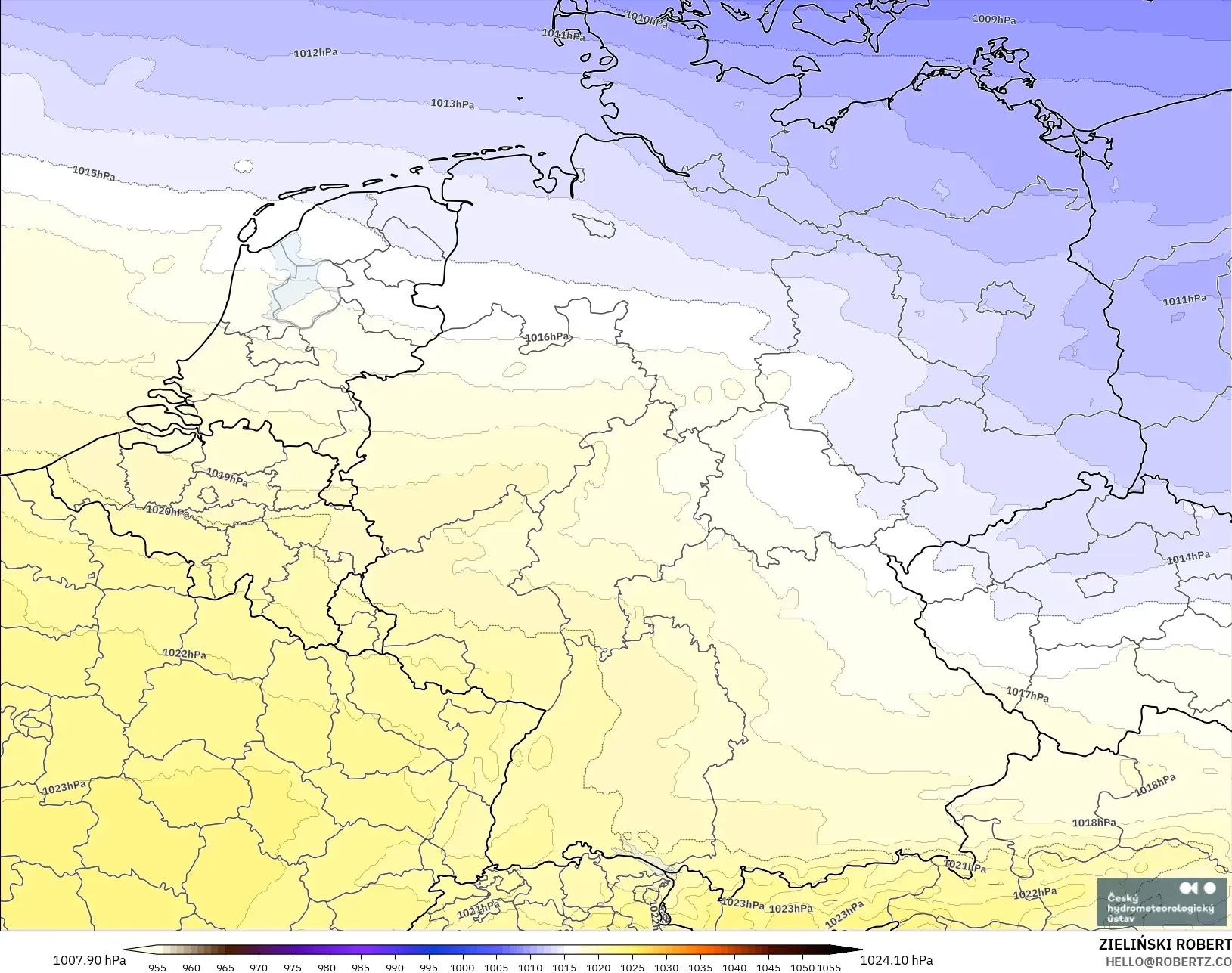 ALADIN CZ 2.3 km modelo - Alemania, Presión