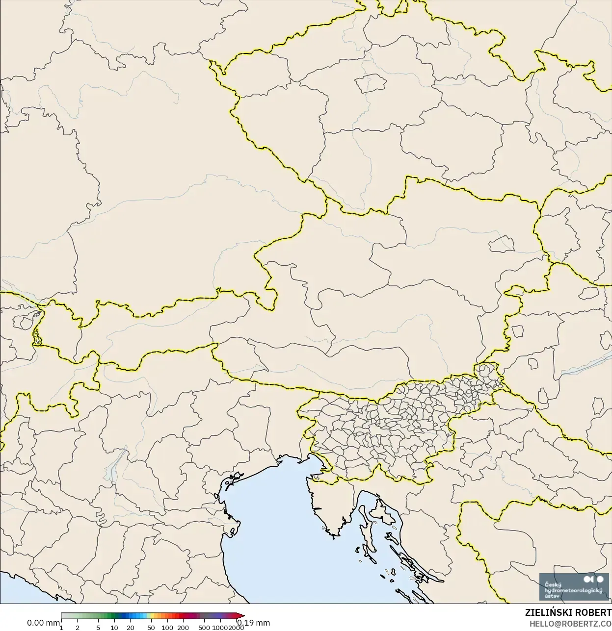 ALADIN CZ 2.3 km modelo - Austria, Acumulación de precipitación