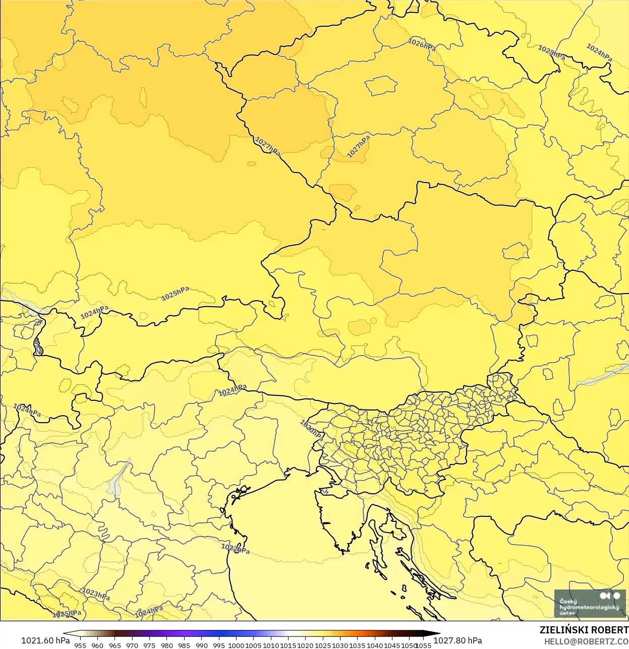 ALADIN CZ 2.3 km modelo - Austria, Presión