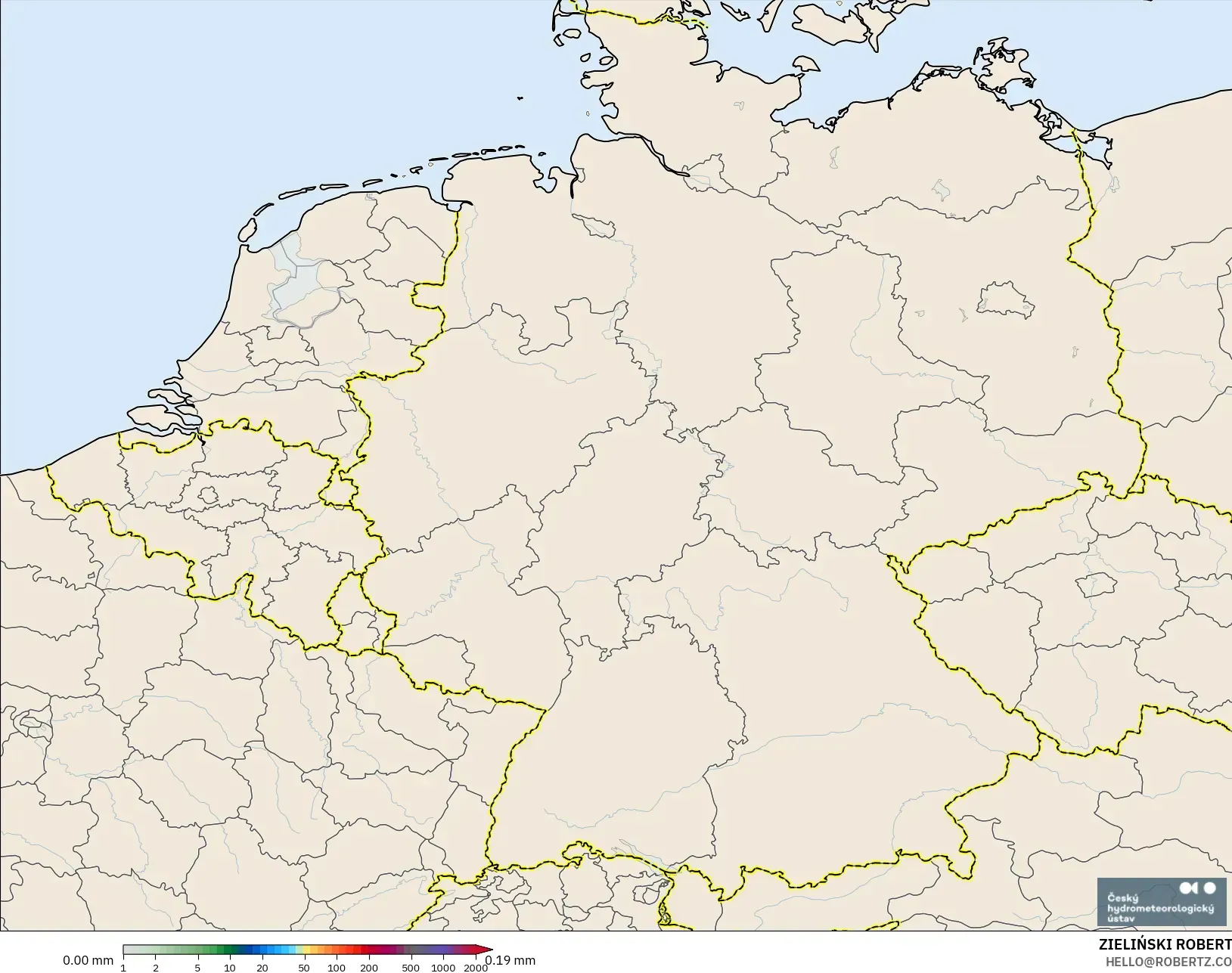 ALADIN CZ 2.3 km modelo - Alemania, Acumulación de precipitación