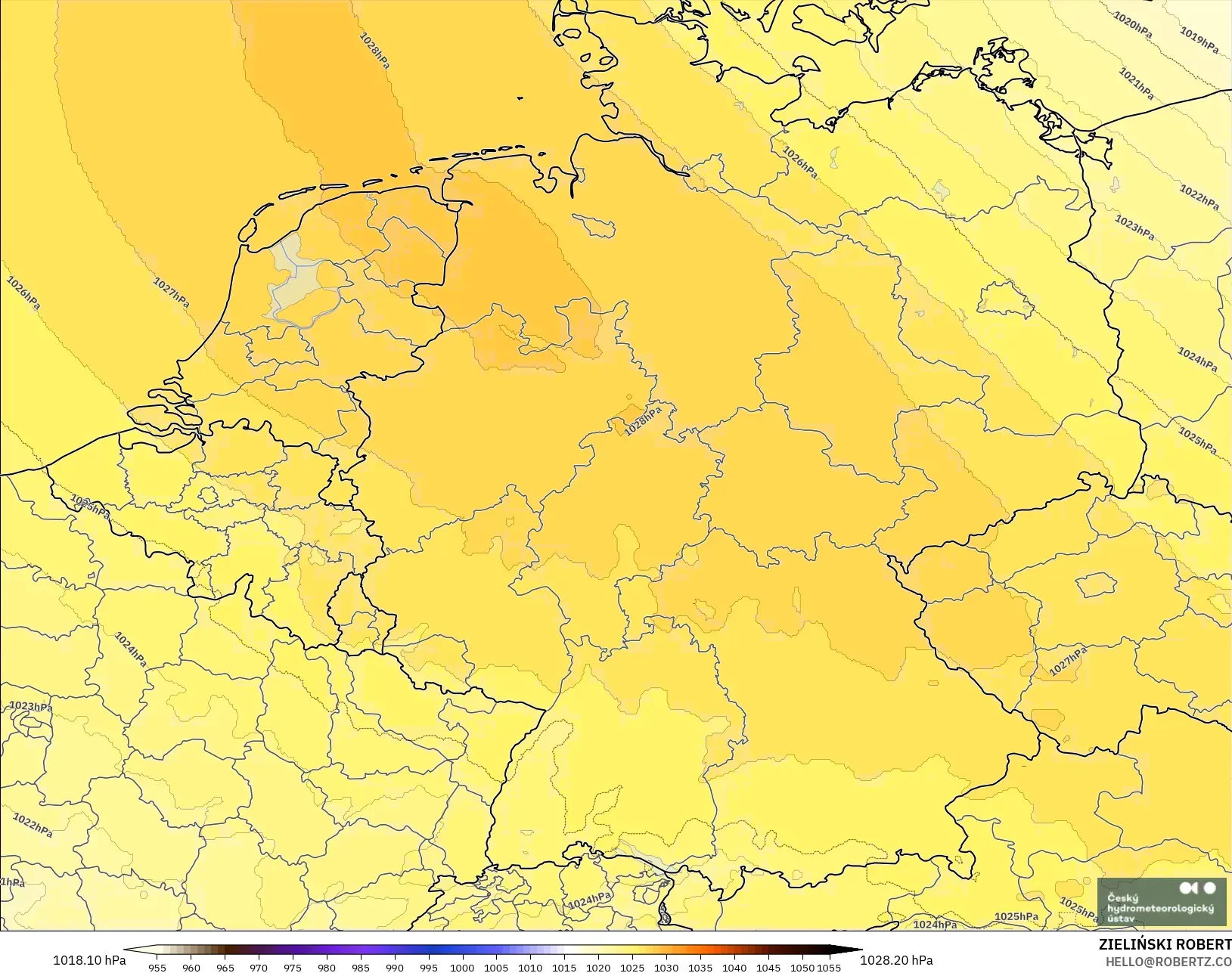 ALADIN CZ 2.3 km modelo - Alemania, Presión