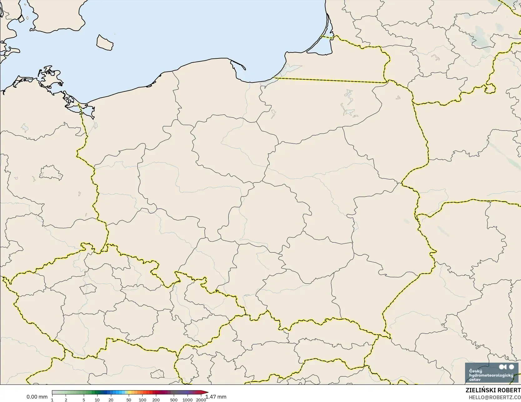 ALADIN CZ 2.3 km modelo - Polonia, Acumulación de precipitación
