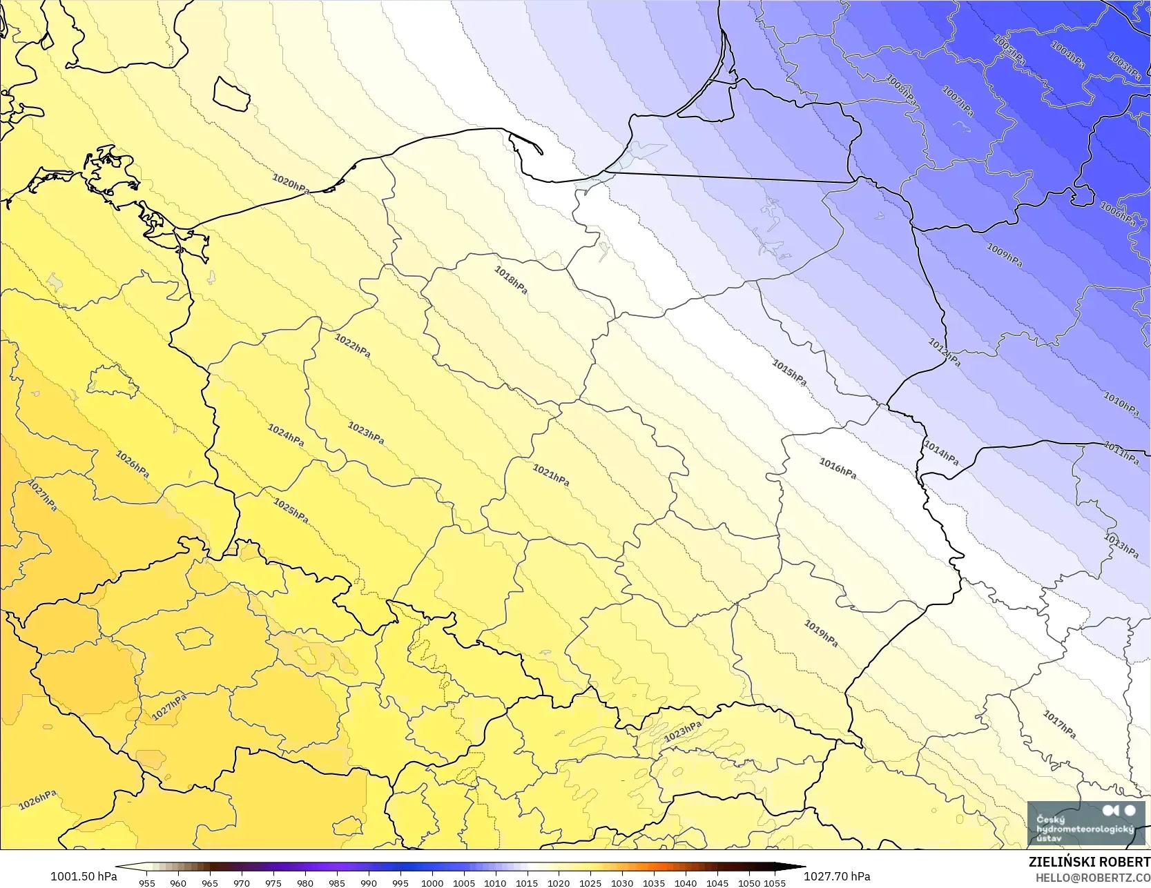 ALADIN CZ 2.3 km modelo - Polonia, Presión