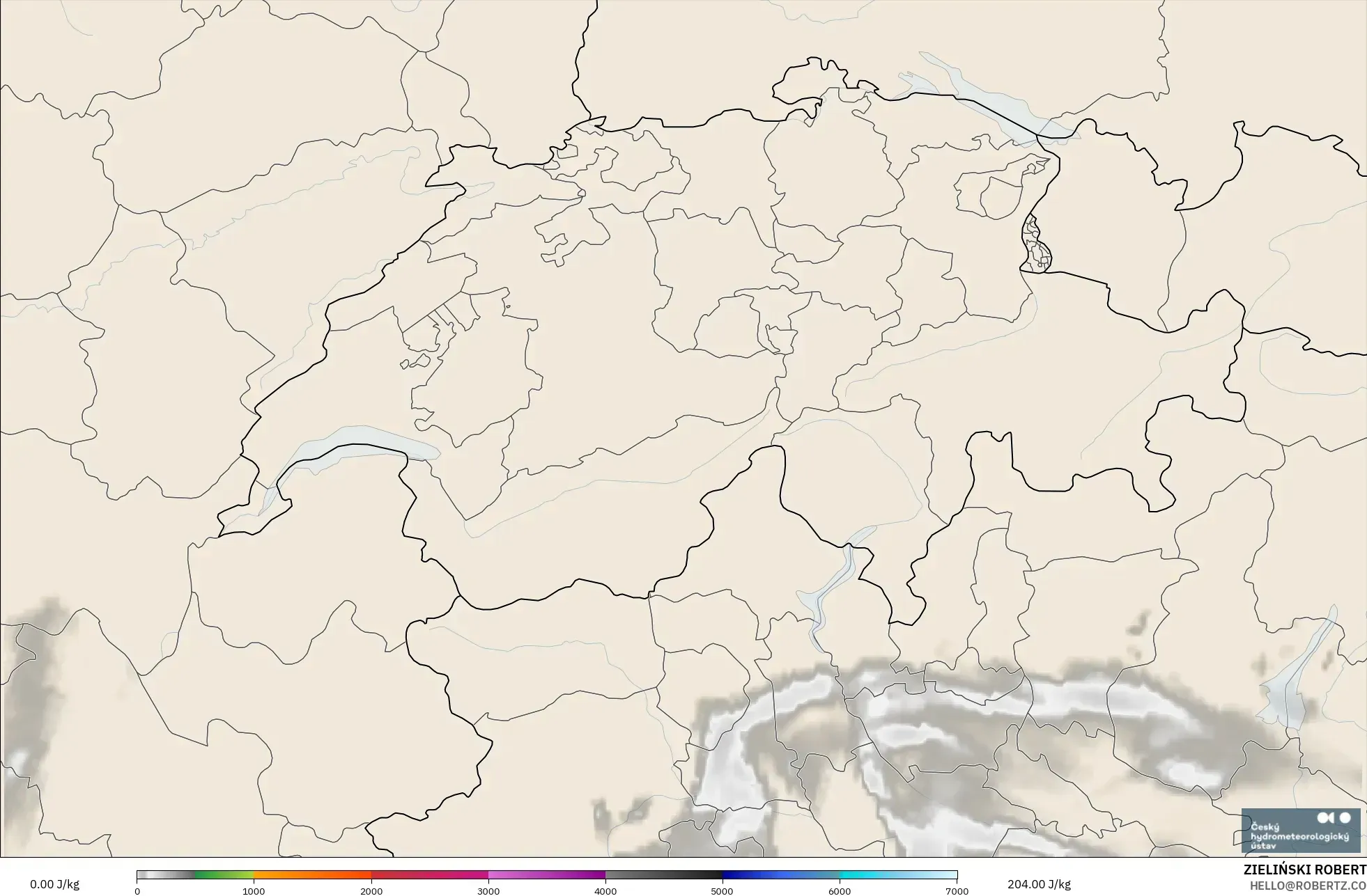 ALADIN CZ 2.3 km modelo - Suiza, CAPE